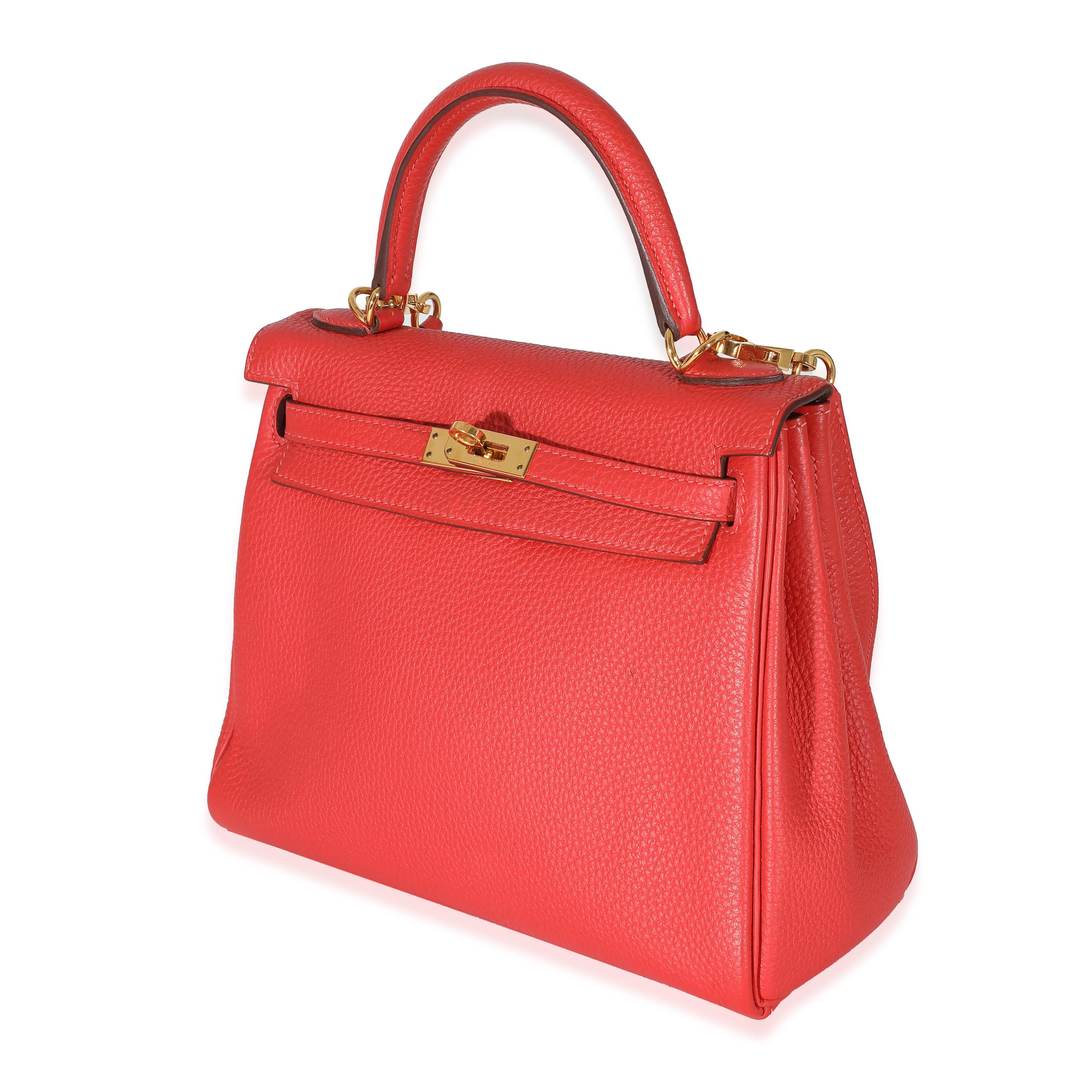 Hermes Geranium Togo Kelly 25 GHW Excellent état - En vente à New York, NY