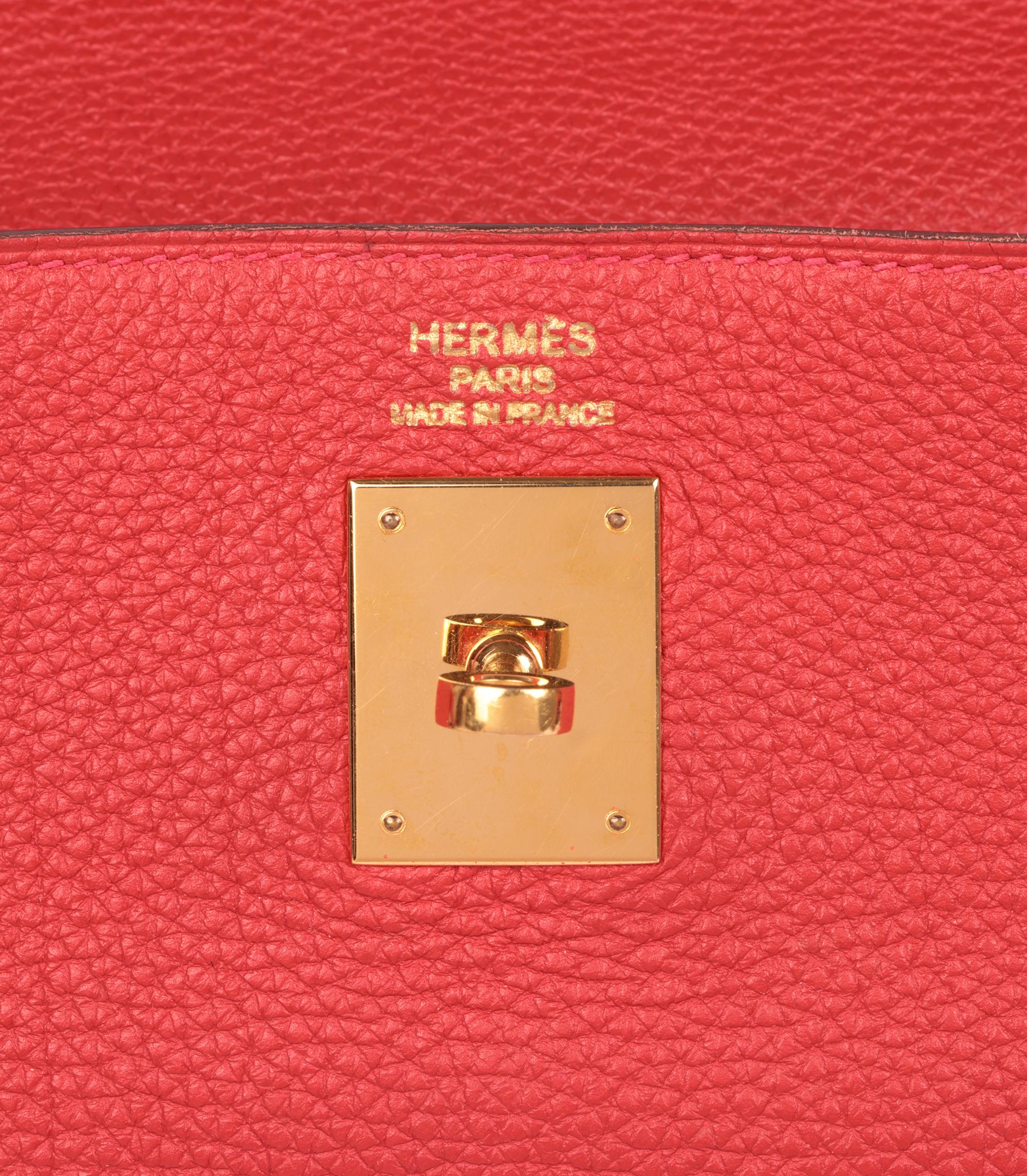 Kelly de piel de togo Hermès Geranio 35cm Retourne en venta 6