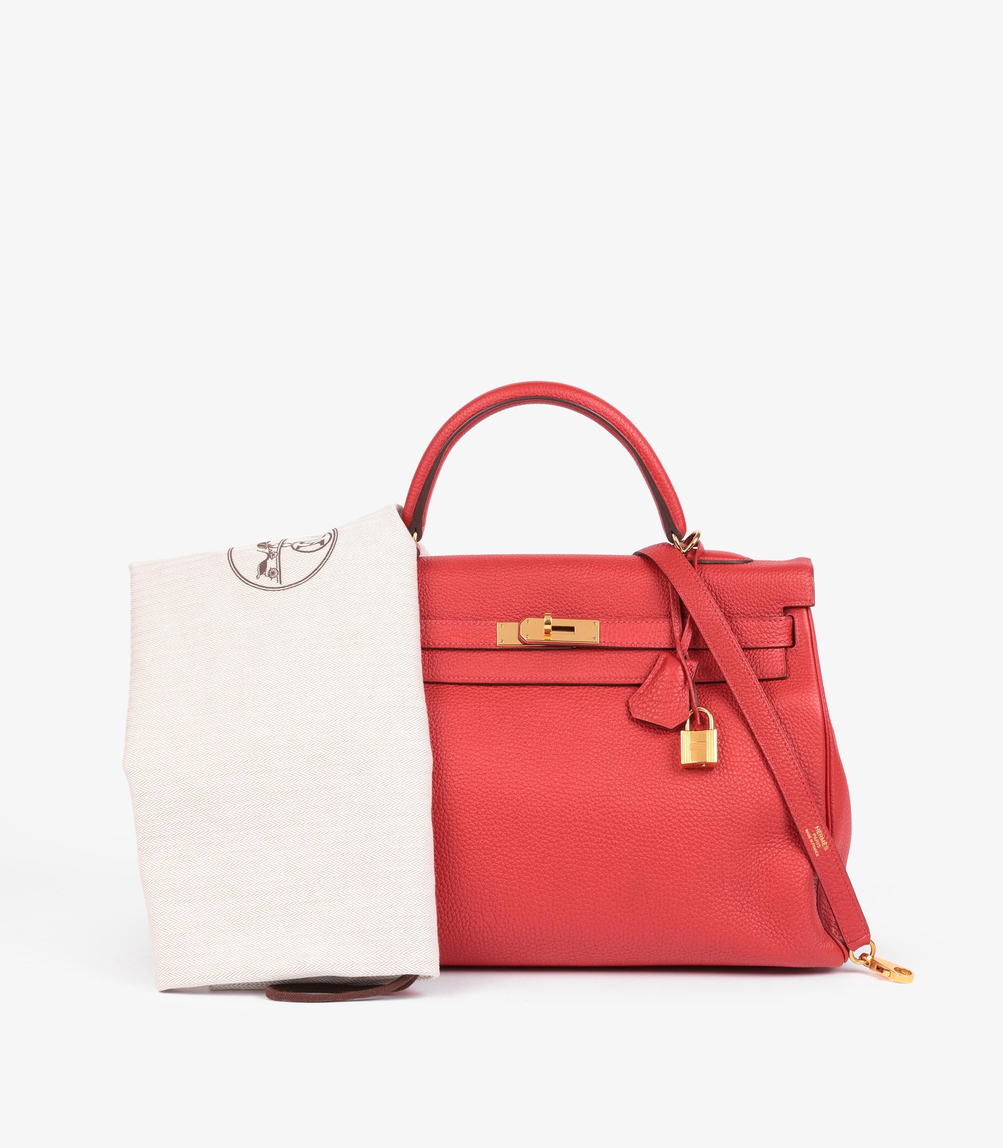 Kelly de piel de togo Hermès Geranio 35cm Retourne en venta 7