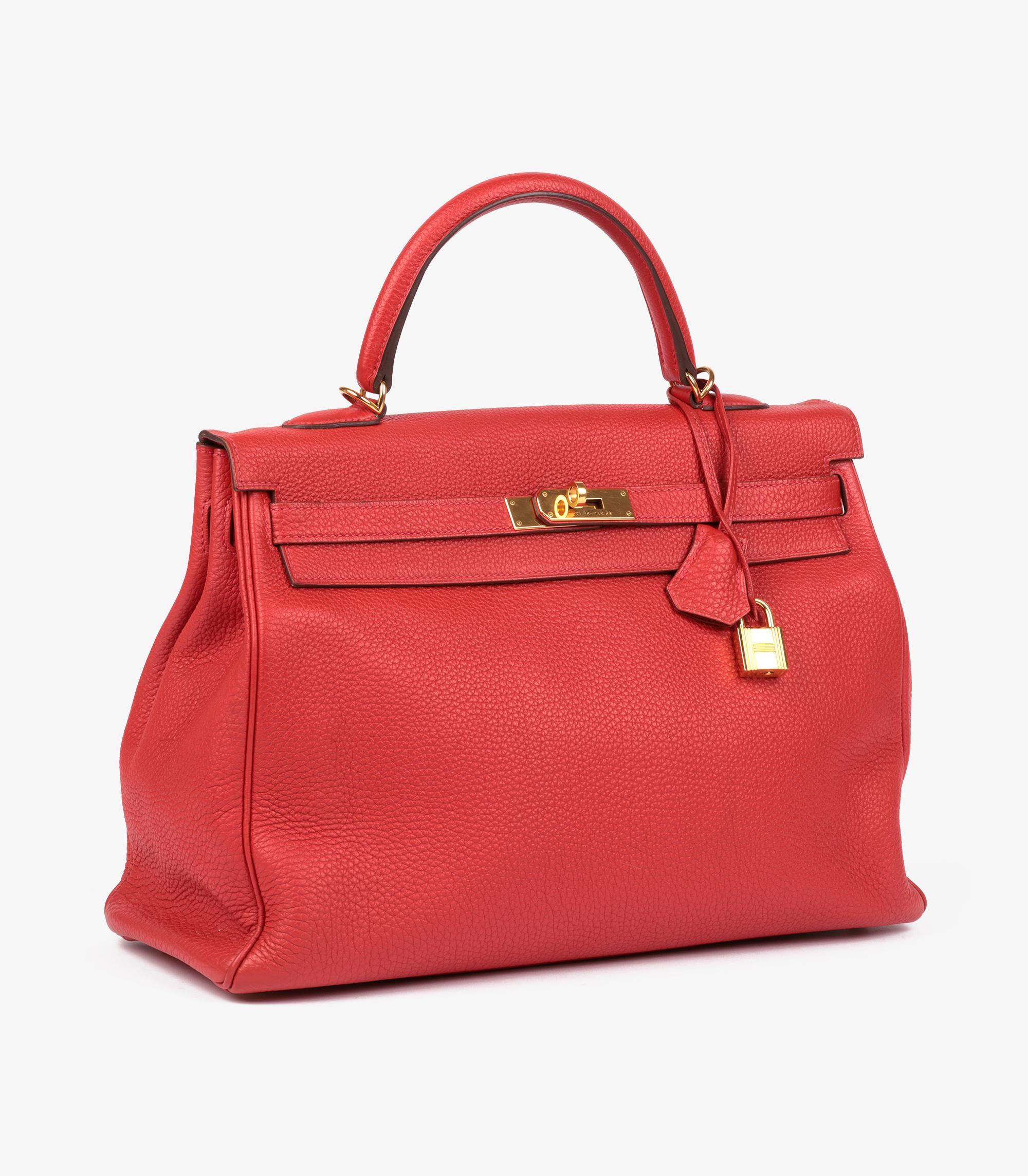 Kelly de piel de togo Hermès Geranio 35cm Retourne Rojo en venta