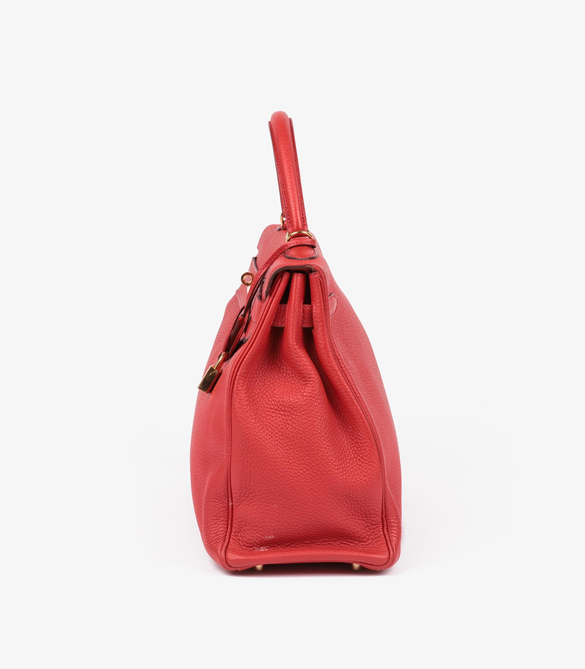 Kelly de piel de togo Hermès Geranio 35cm Retourne en venta 1