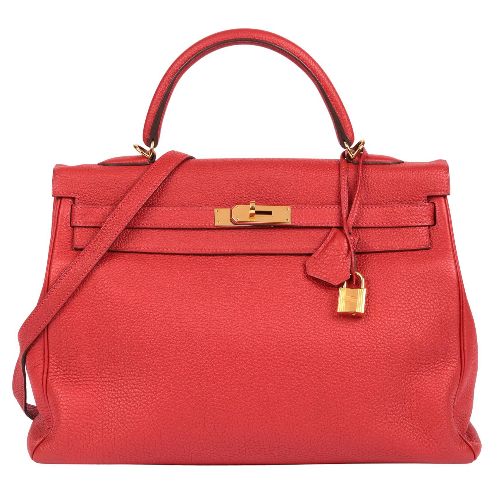 Kelly de piel de togo Hermès Geranio 35cm Retourne en venta
