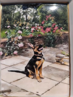 Hermès German shepherd Print Cigar Ashtray Change Tray Porcelain Gold