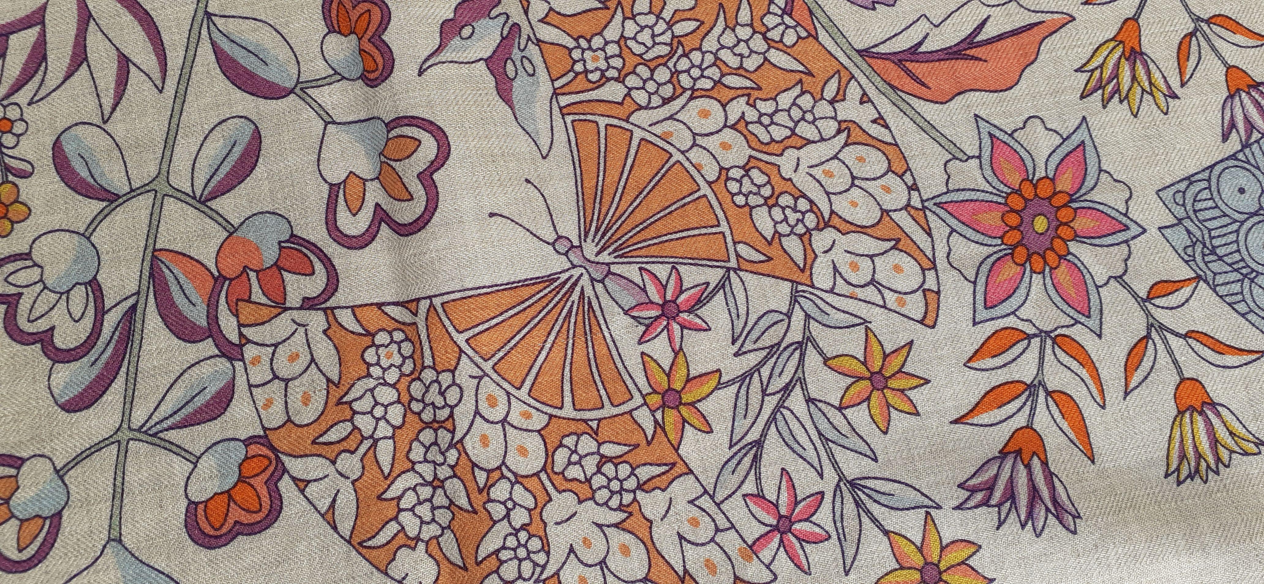 Hermès Giant Triangle Shawl Scarf Fleurs et Papillons de Tissus Cashmere 1