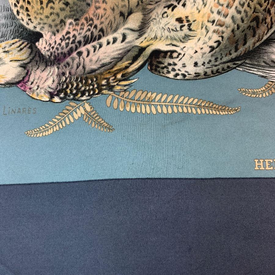 HERMES 'Gibier' Vintage Scarf in Green and Gray Silk 2