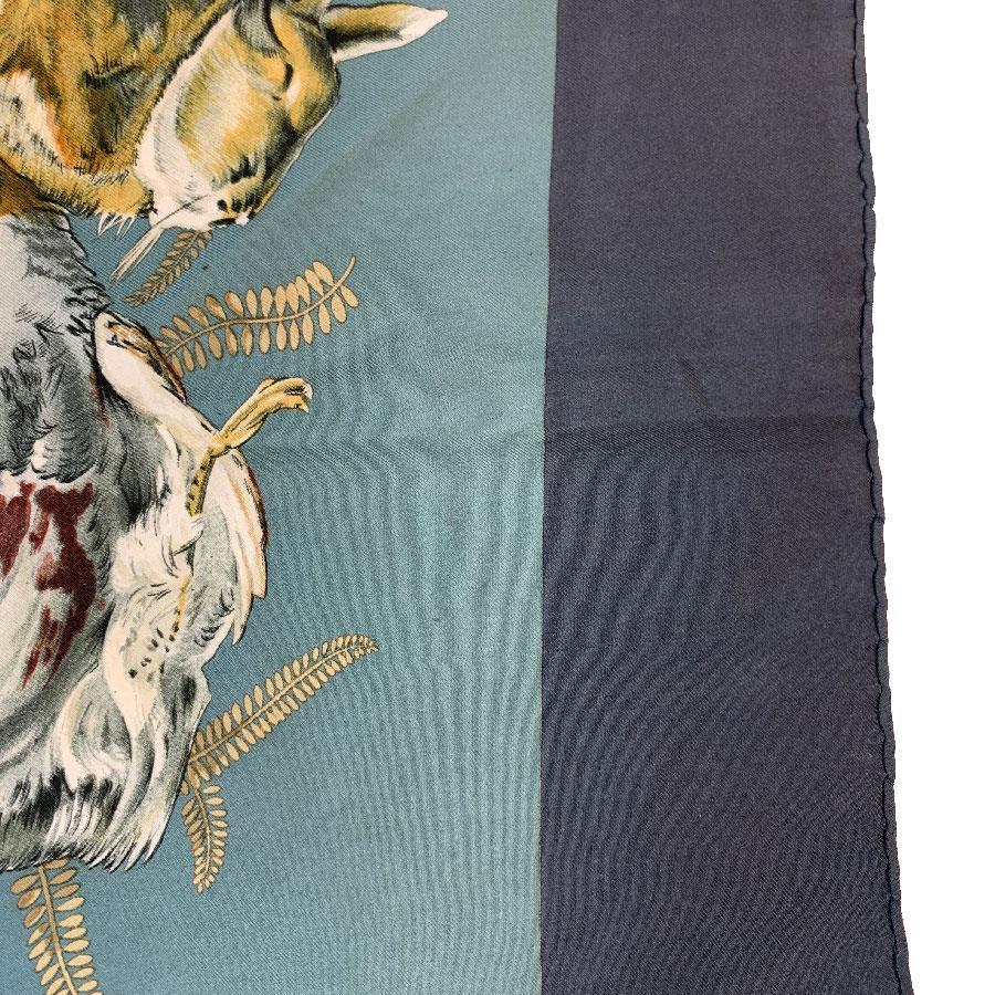 HERMES 'Gibier' Vintage Scarf in Green and Gray Silk 3