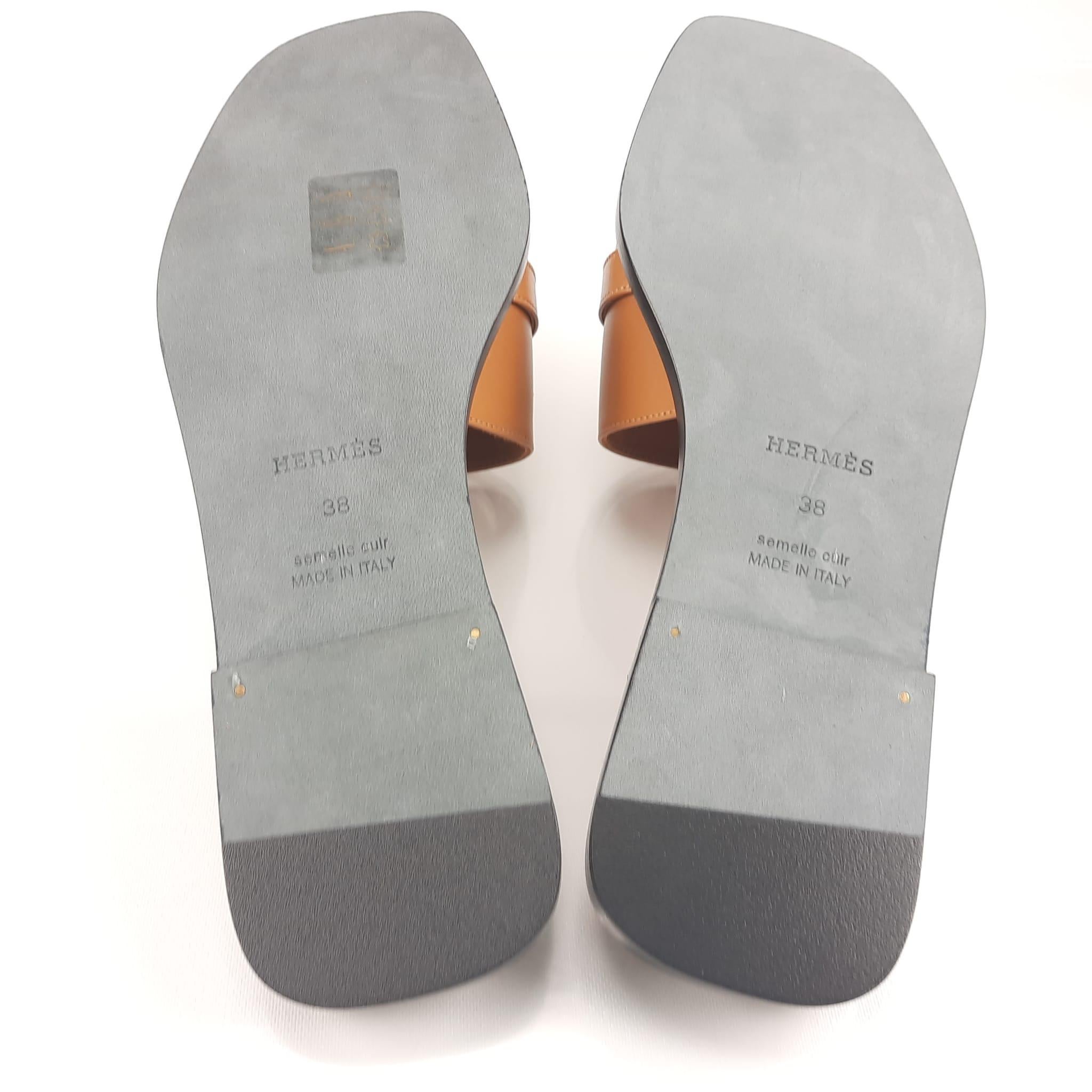 Hermes Giulia sandal Naturel Calfskin Leather Size 38 EU 1