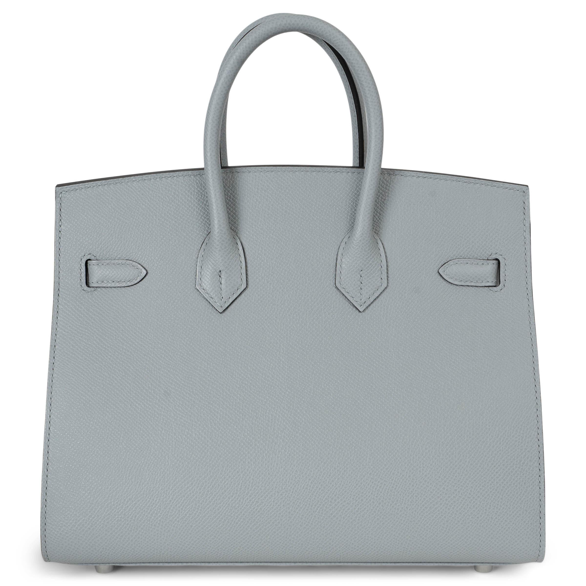 Gray HERMES Glacier grey blue Epsom leather BIRKIN 25 SELLIER Bag Phw For Sale