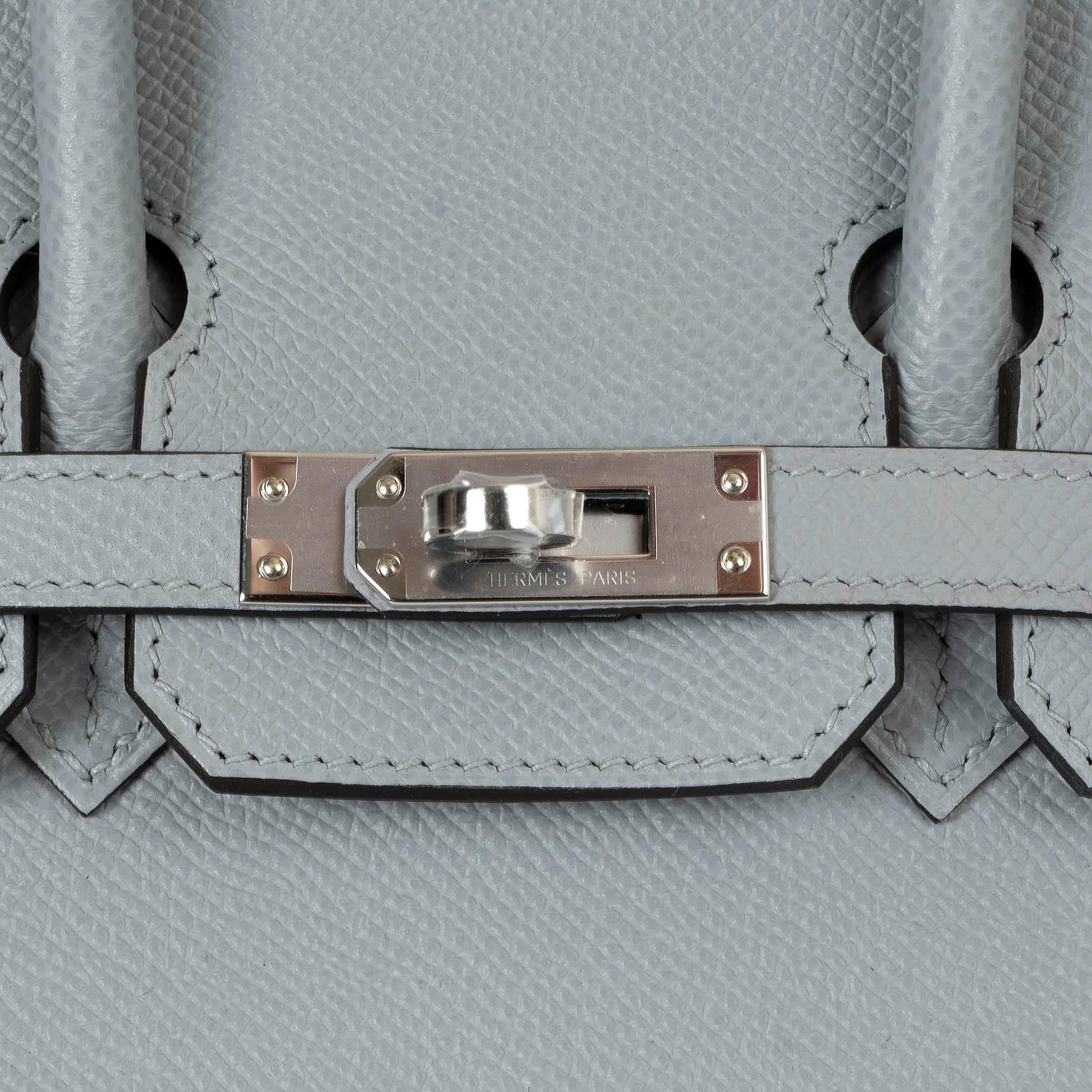 HERMES Glacier grey blue Epsom leather BIRKIN 25 SELLIER Bag Phw For Sale 1