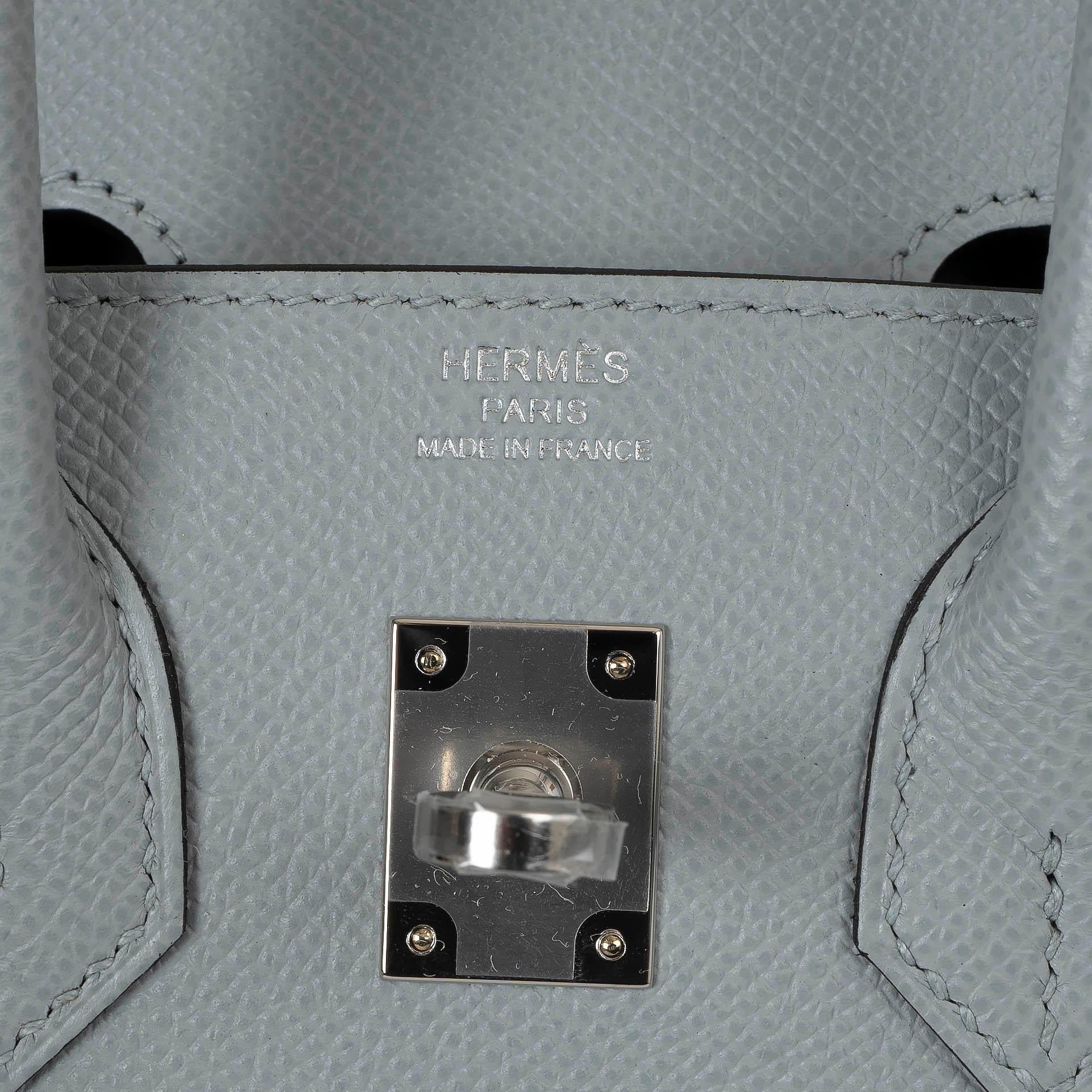 HERMES Glacier grey blue Epsom leather BIRKIN 25 SELLIER Bag Phw For Sale 2