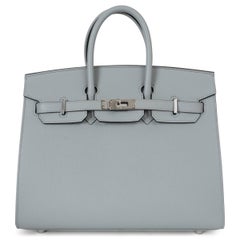 HERMES Grigio glaciale blu Epsom pelle BIRKIN 25 SELLIER Borsa Phw