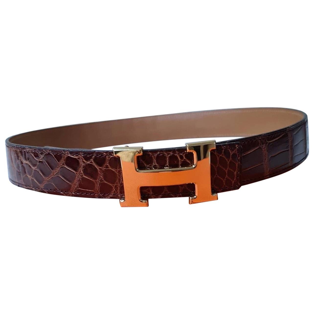 Hermes Glazed Brown Crocodile  Leather Belt 