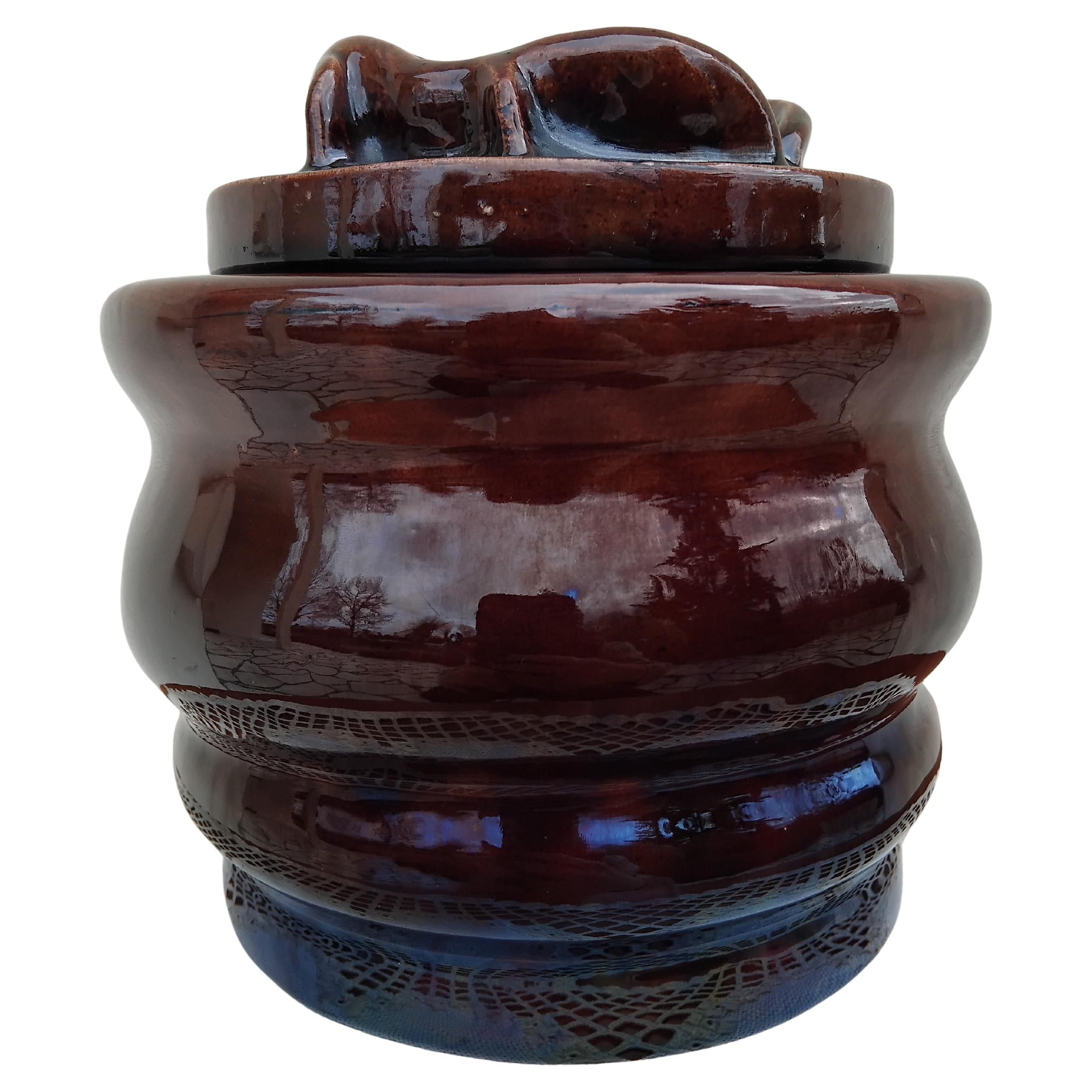 da uomo o donna Vaso in terracotta smaltata di Hermès con coperchio a testa di cervo in vendita