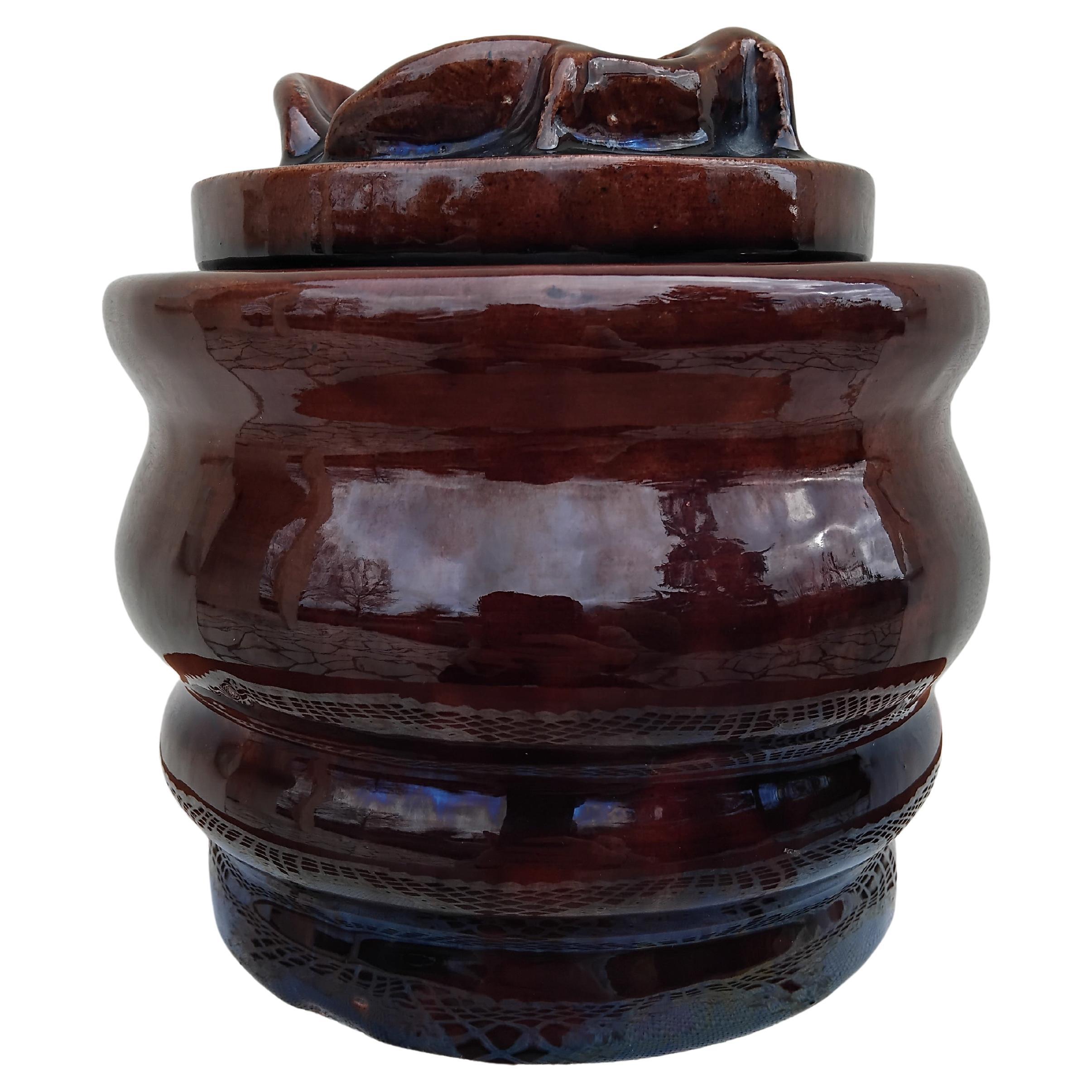 Vaso in terracotta smaltata di Hermès con coperchio a testa di cervo in vendita 2