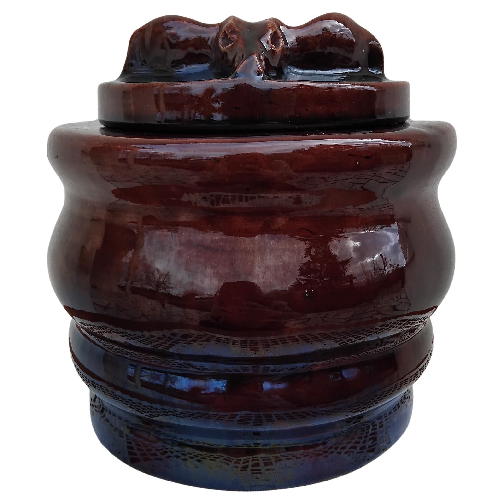 Hermès Glazed Terracotta Pottery Jar With Deer Head Lid