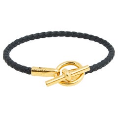 Hermes Glenam Black Leather Gold Tone Metal Bracelet