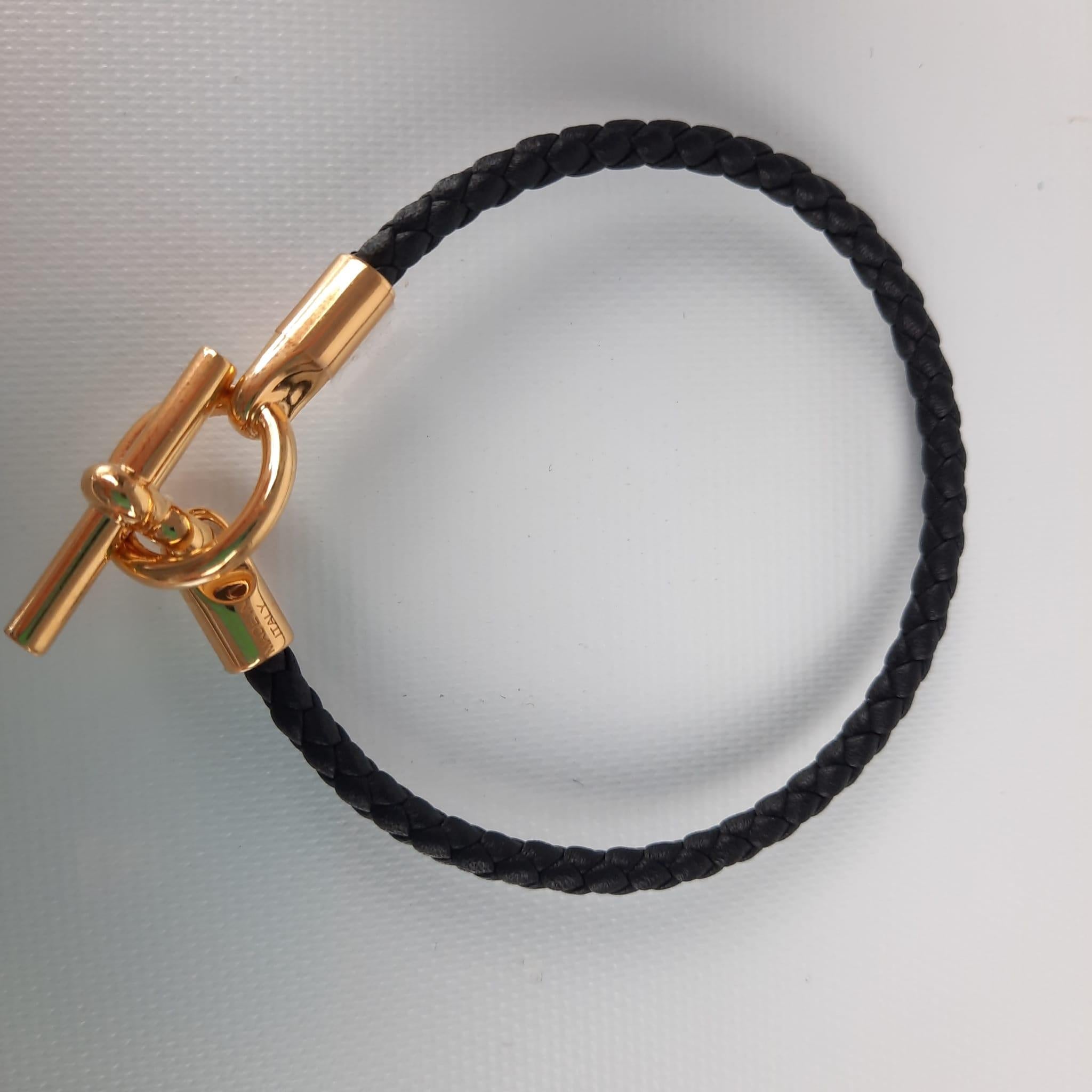 Hermès - Bracelet Glenan en cuir de veau noir Swift, taille T1 14,5 cm Neuf à Nicosia, CY