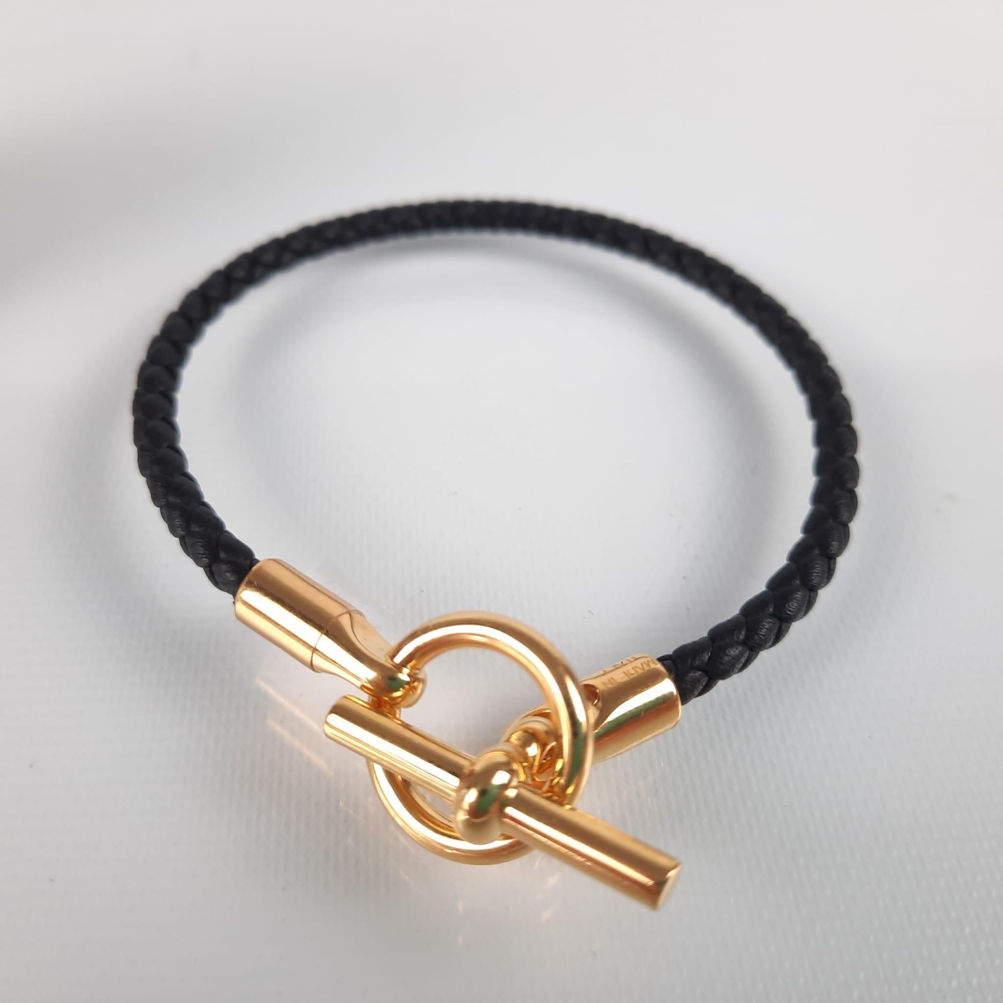 Hermès - Bracelet Glenan en cuir de veau noir Swift, taille T1 14,5 cm 1