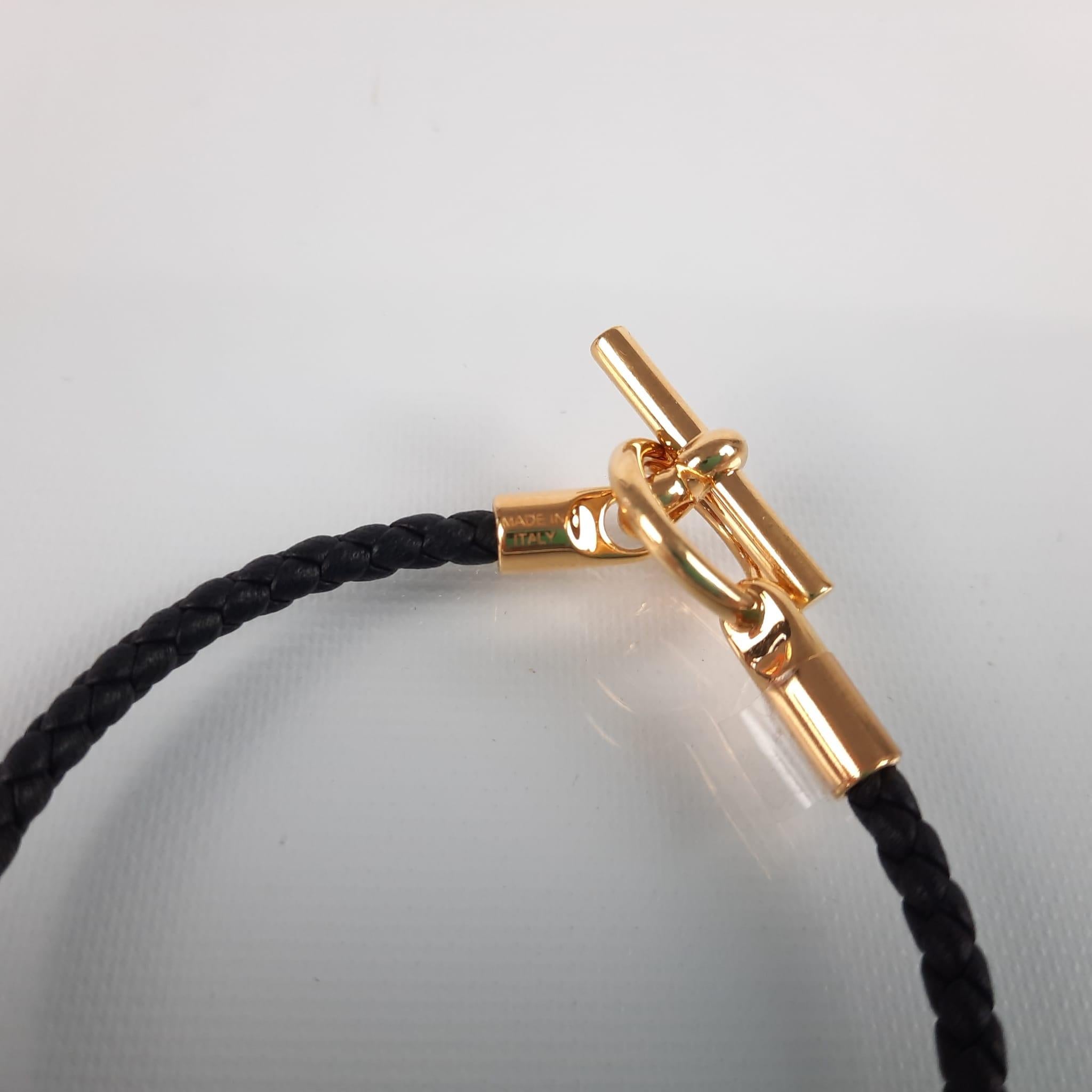 Hermès - Bracelet Glenan en cuir de veau noir Swift, taille T1 14,5 cm 2
