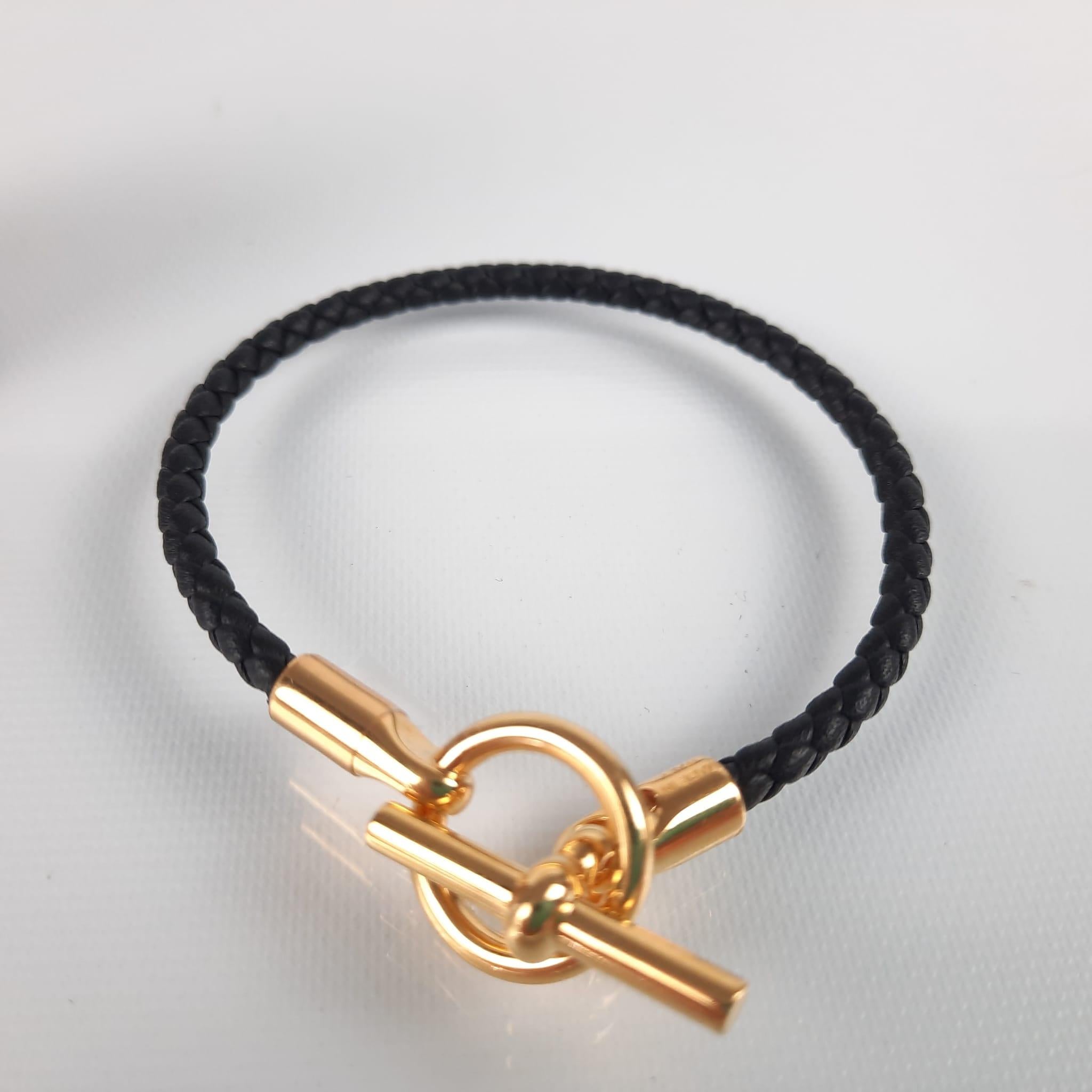 Hermès - Bracelet Glenan en cuir de veau noir Swift, taille T1 14,5 cm 3