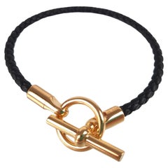 Hermès - Bracelet Glenan en cuir de veau noir Swift, taille T1 14,5 cm