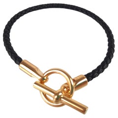 Hermès - Bracelet Glenan en cuir de veau noir Swift, taille T3 16,5 cm