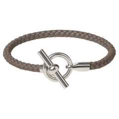 Hermes Glenan H bracelet Étain Swift calfskin palladium-plated Size T5 18.5 CM