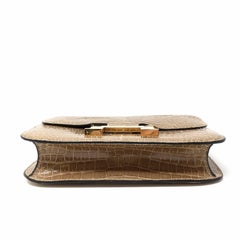 Hermes Glossy Crocodile Porosus Naturelle Sable and Gold Constance Bag, 1977