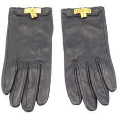 Hermès gloves in black leather with a lock – Size 6.5