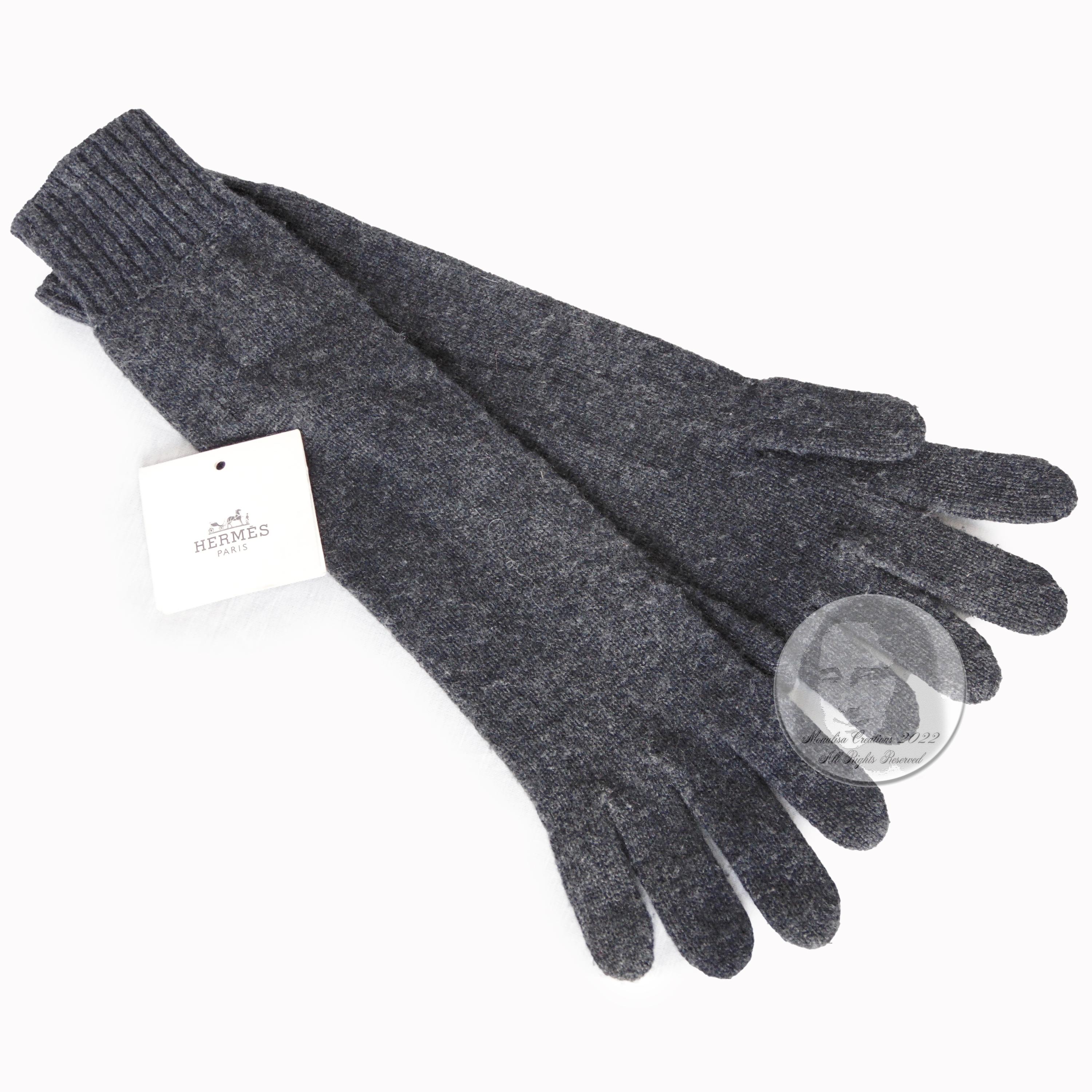 Women's Hermes Gloves Ladies Cashmere Wool Knit Gris Charcoal Gray