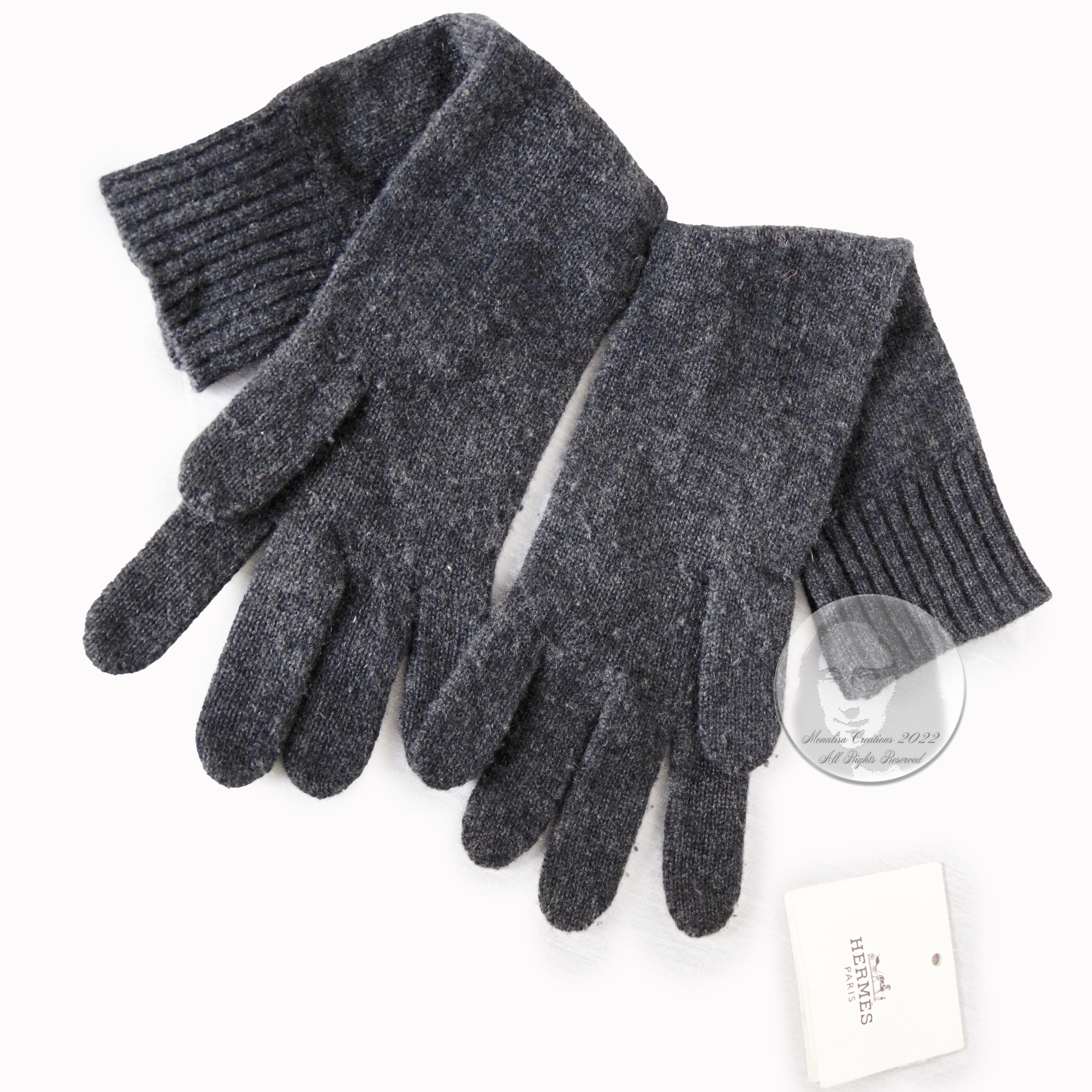 Hermes Gloves Ladies Cashmere Wool Knit Gris Charcoal Gray 1