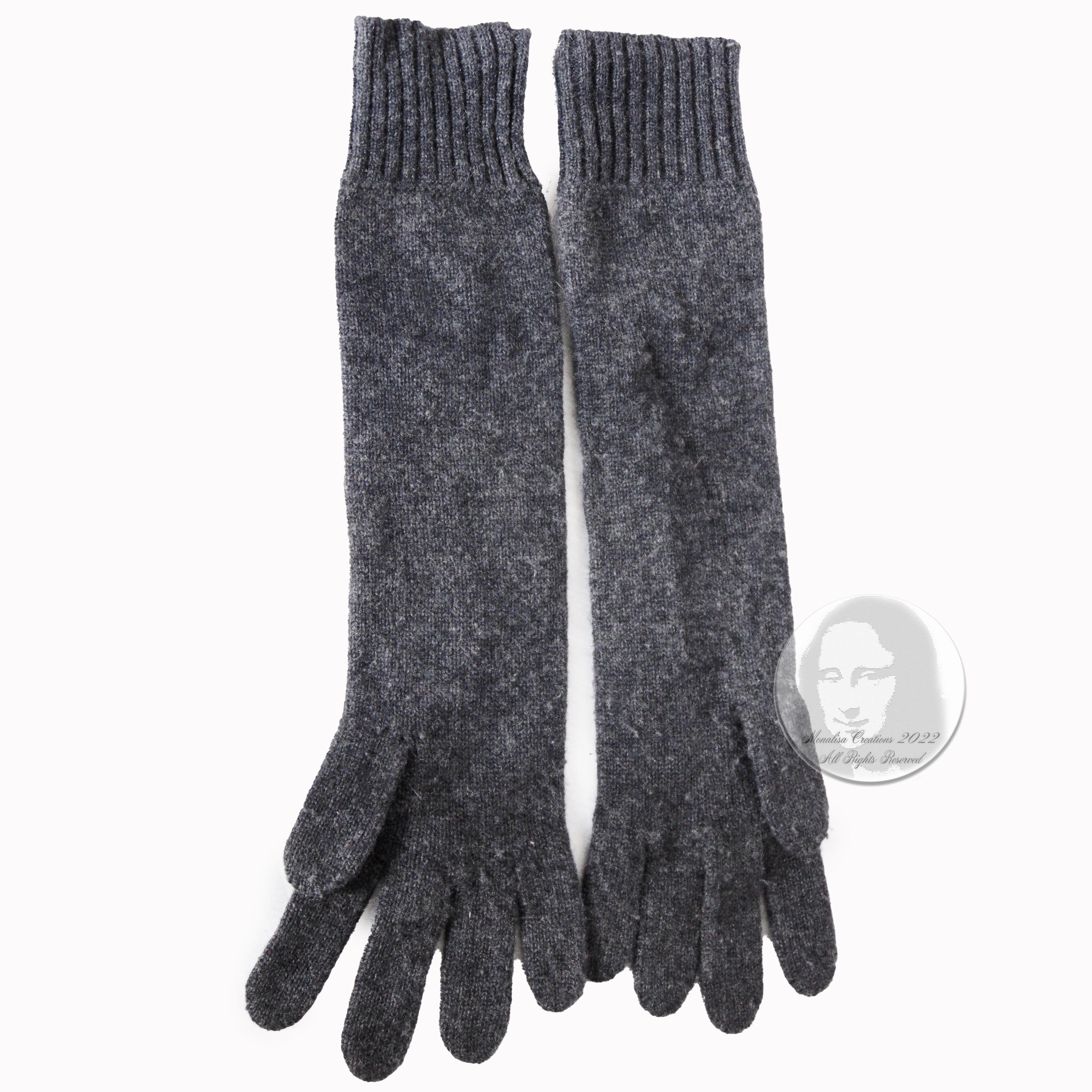 Hermes Gloves Ladies Cashmere Wool Knit Gris Charcoal Gray 2