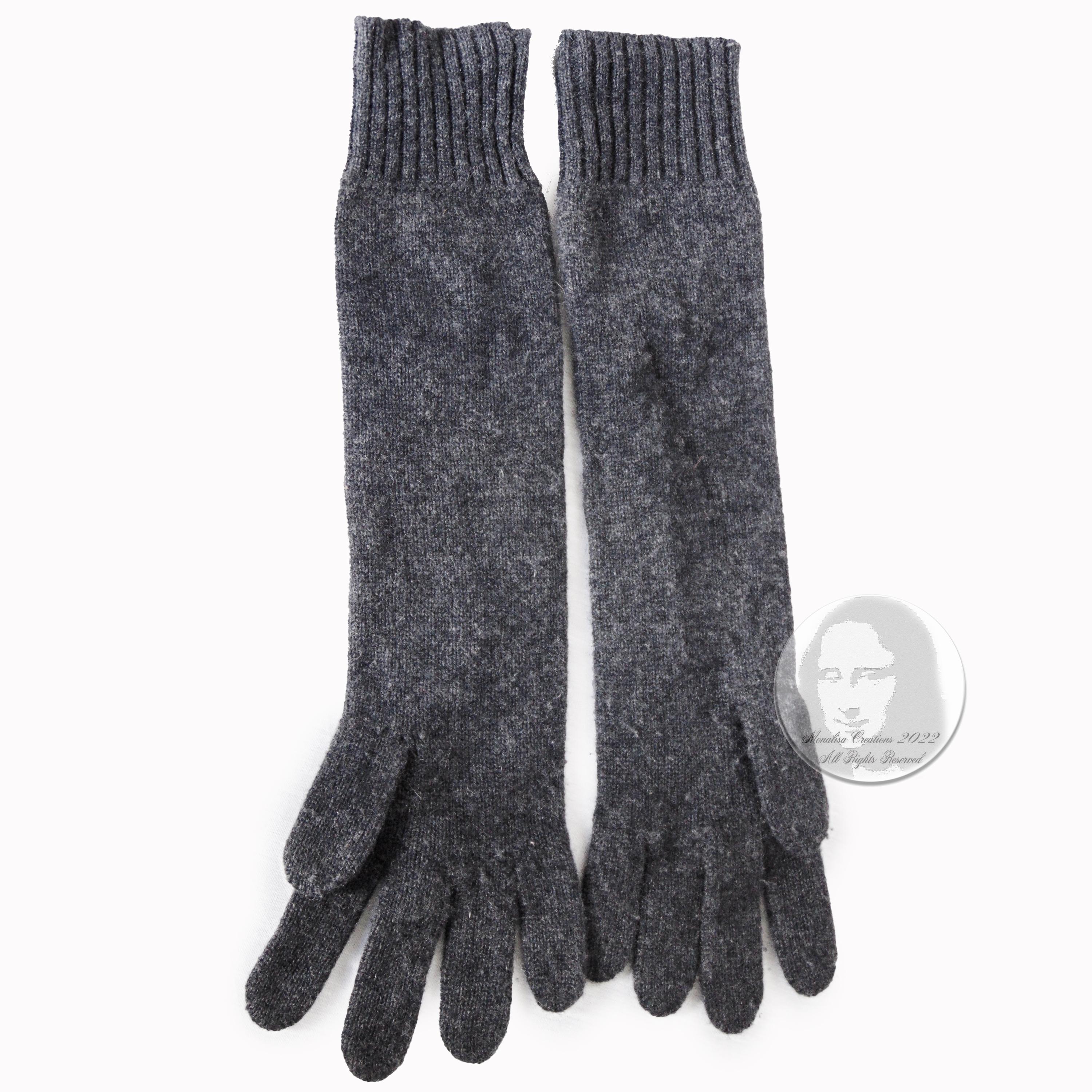 Hermes Gloves Ladies Cashmere Wool Knit Gris Charcoal Gray 3