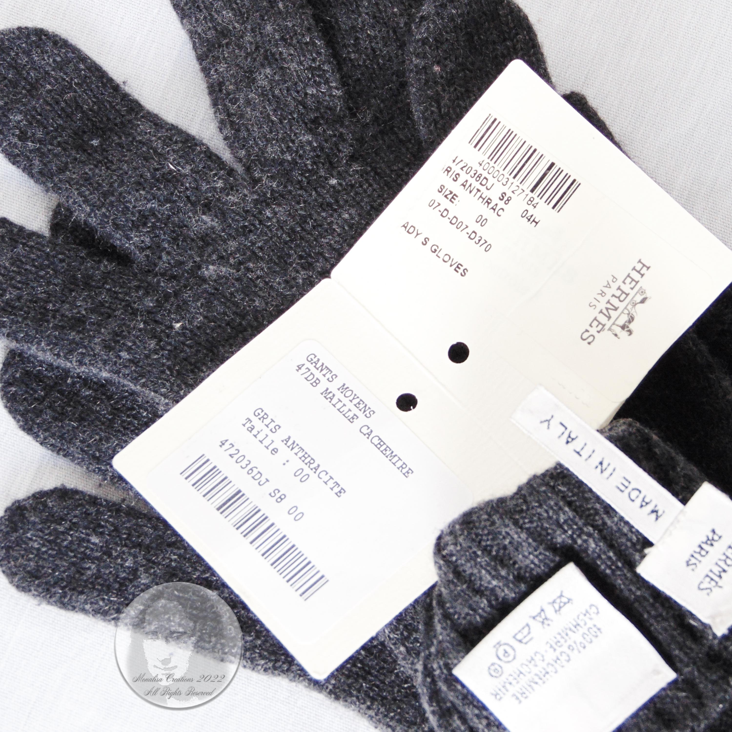 Hermes Gloves Ladies Cashmere Wool Knit Gris Charcoal Gray 4