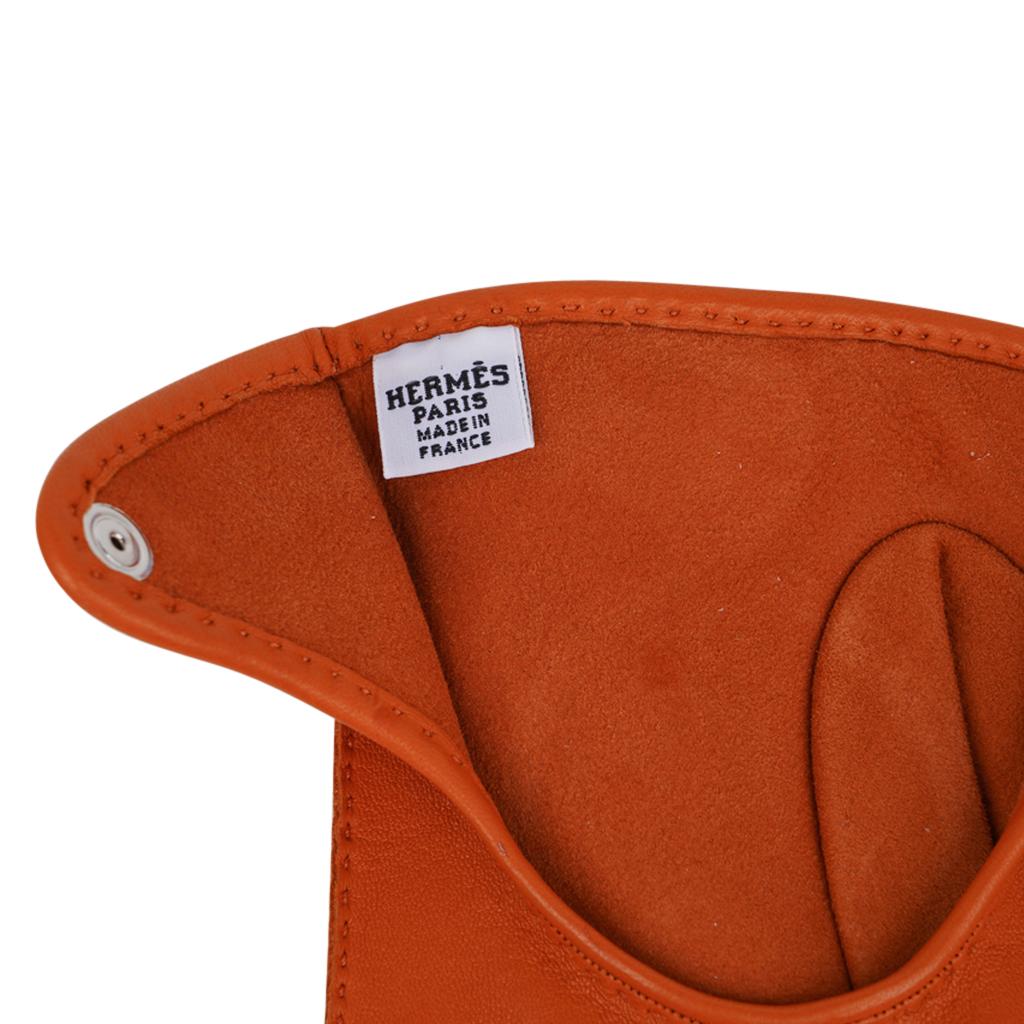 Hermes Handschuhe Orange Clou De Selle Driving Kidskin / Lammfell Leder Neu im Angebot 5
