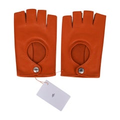 Hermes Gloves Orange Clou De Selle Driving Kidskin / Lambskin Leather New