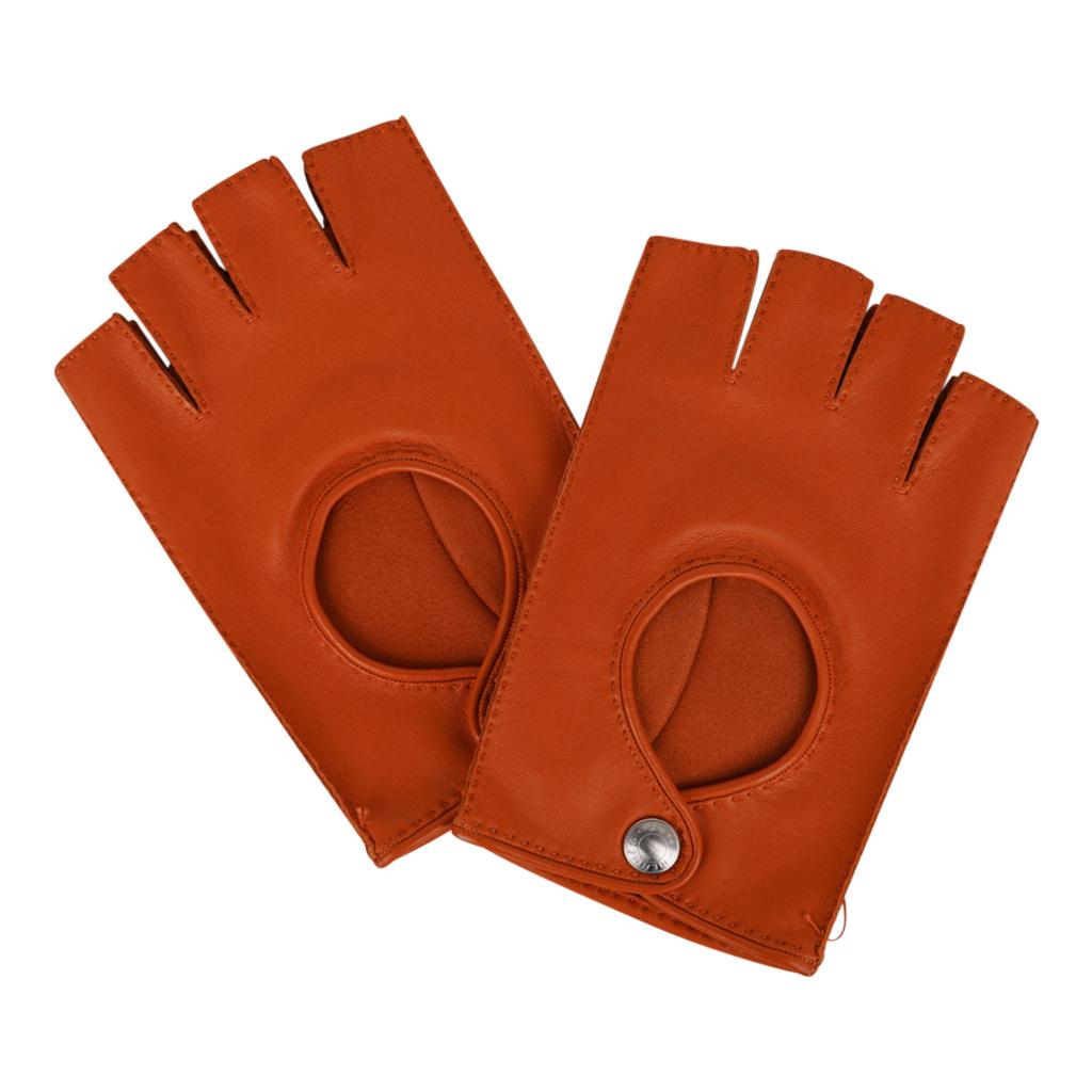 Hermes Handschuhe Orange Clou De Selle Driving Kidskin / Lammfell Leder Neu (Rot) im Angebot