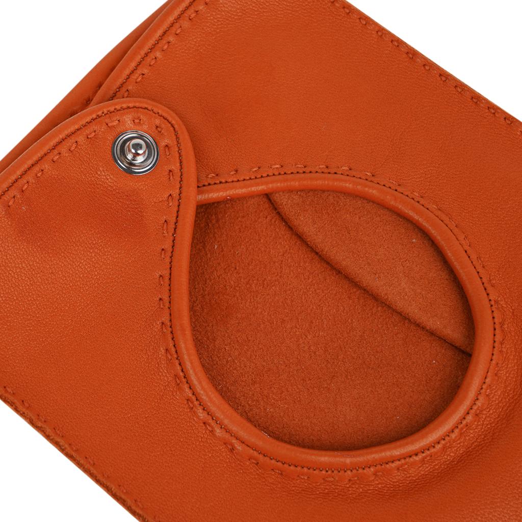 Hermes Handschuhe Orange Clou De Selle Driving Kidskin / Lammfell Leder Neu im Angebot 2