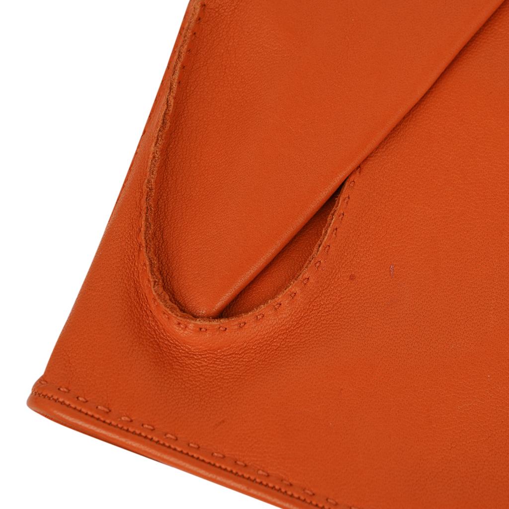 Hermes Handschuhe Orange Clou De Selle Driving Kidskin / Lammfell Leder Neu im Angebot 3