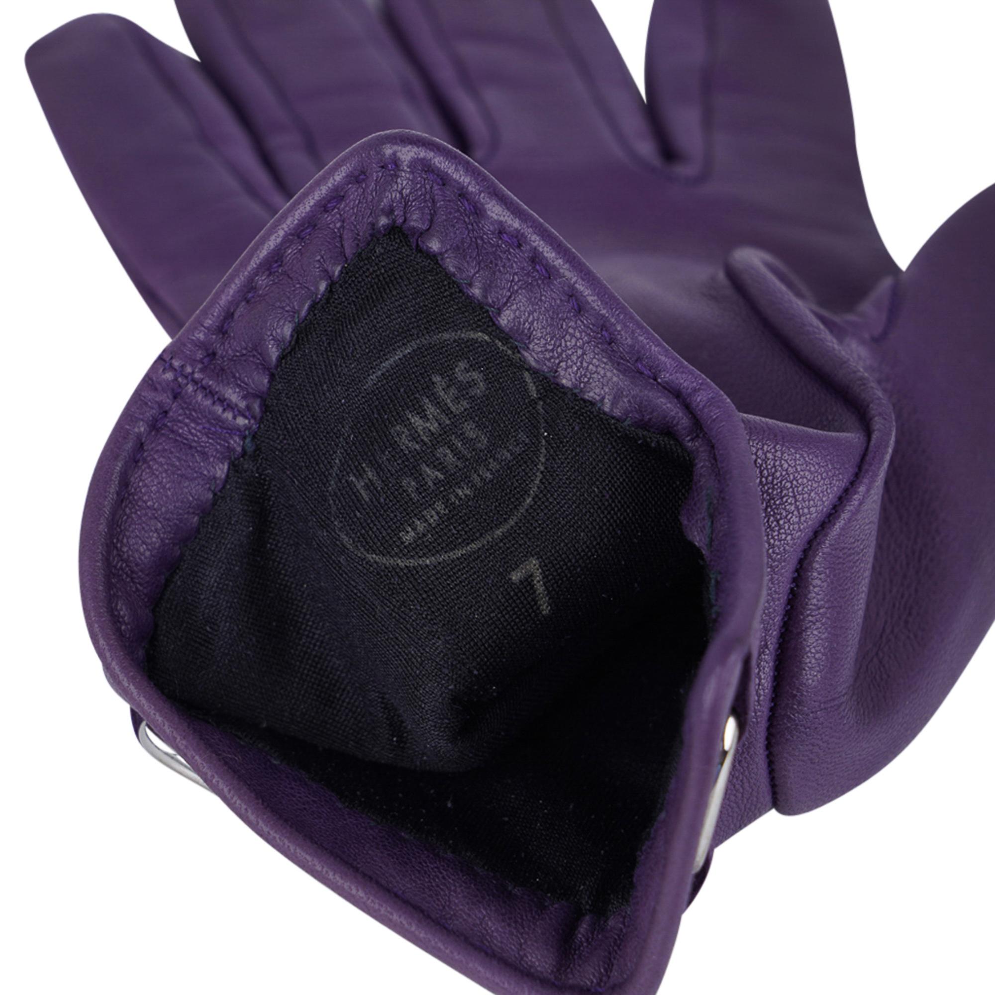 Hermes Gloves Vintage Wrist Length Raisin Chaine D'Ancre Palladium Hardware 7 For Sale 4