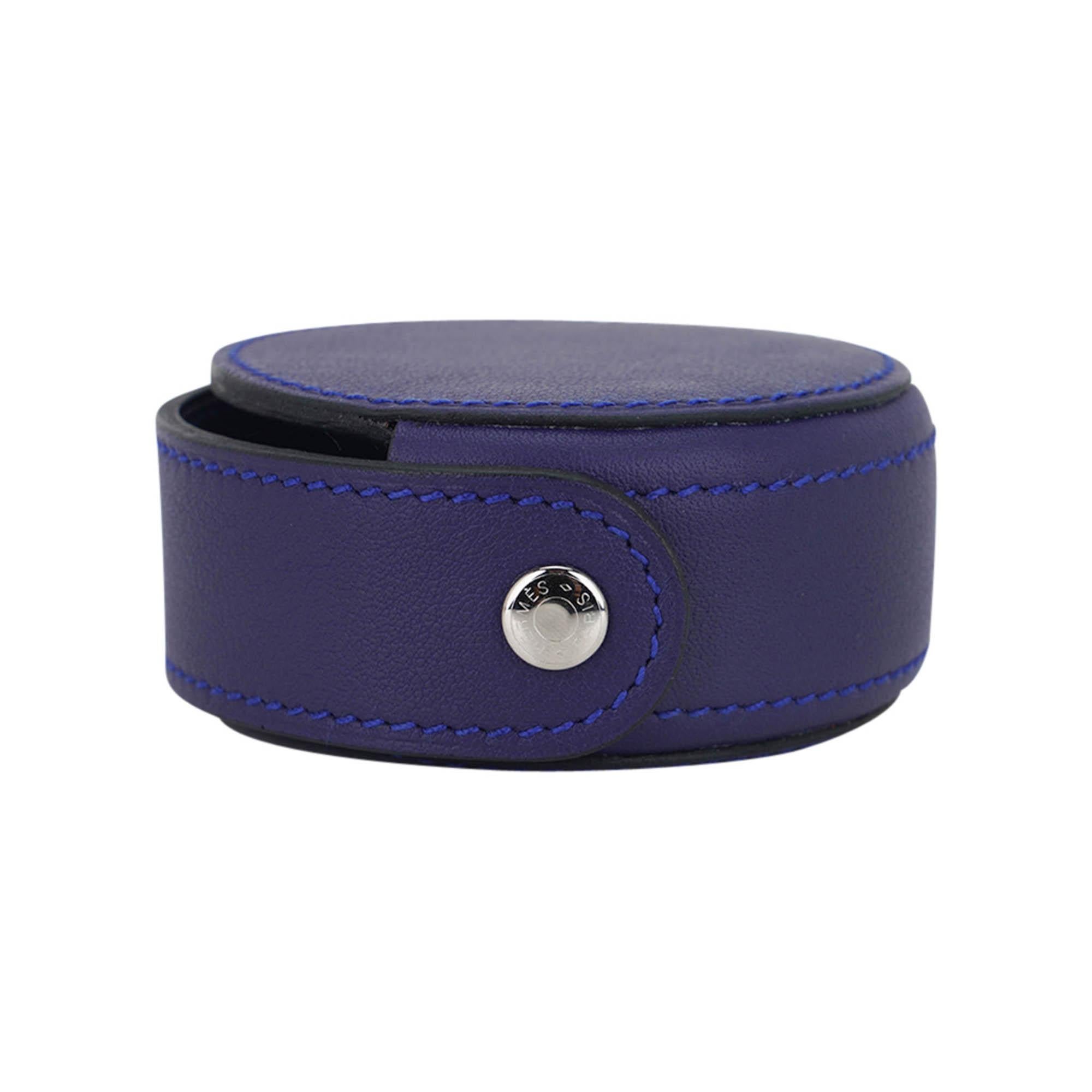 Black Hermes Gobelet in the Pocket Silver Plated Blue Sapphire Swift Case For Sale