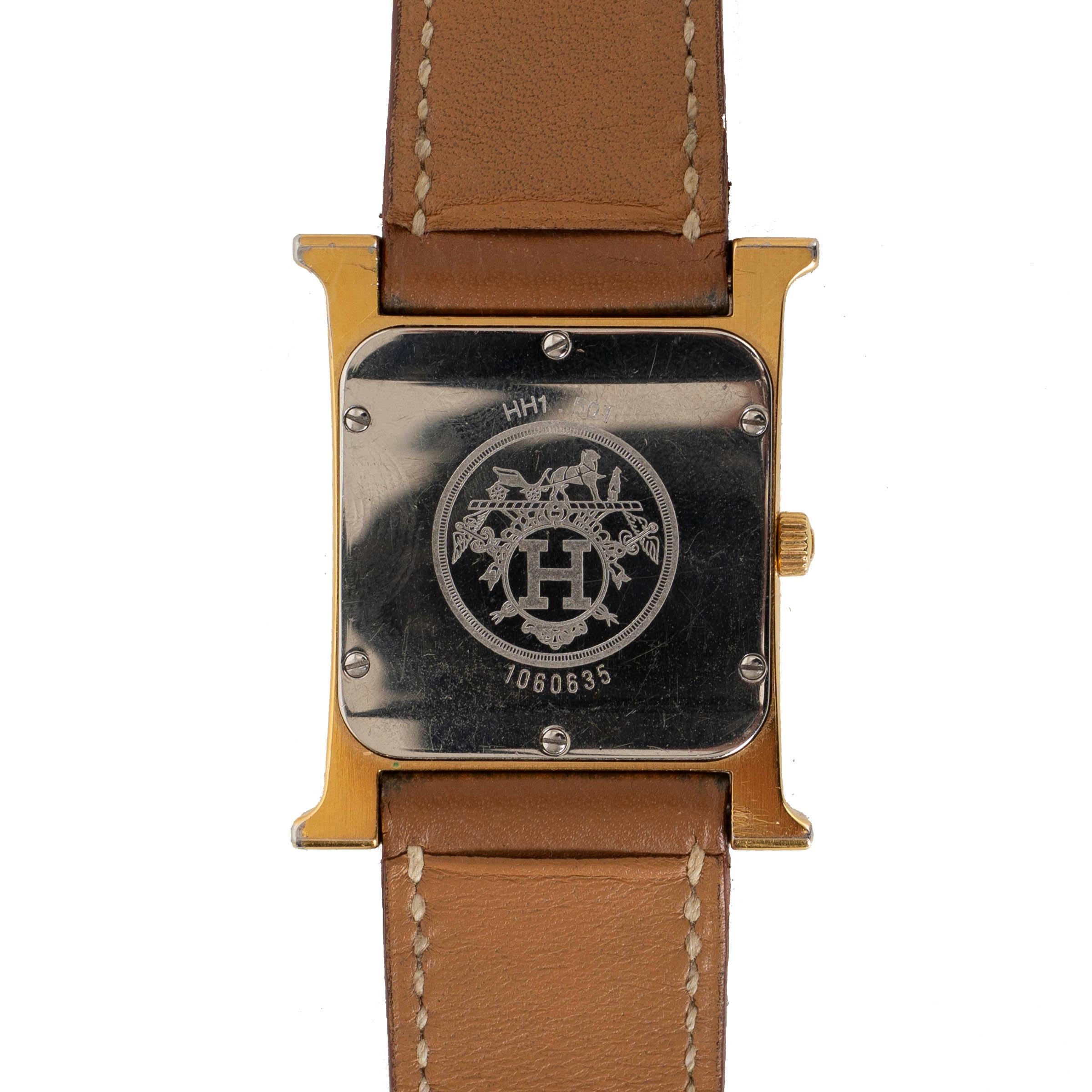 Hermes oro 1997 H HEURE MEDIUM 30MM Orologio Oro Epsom in vendita 1