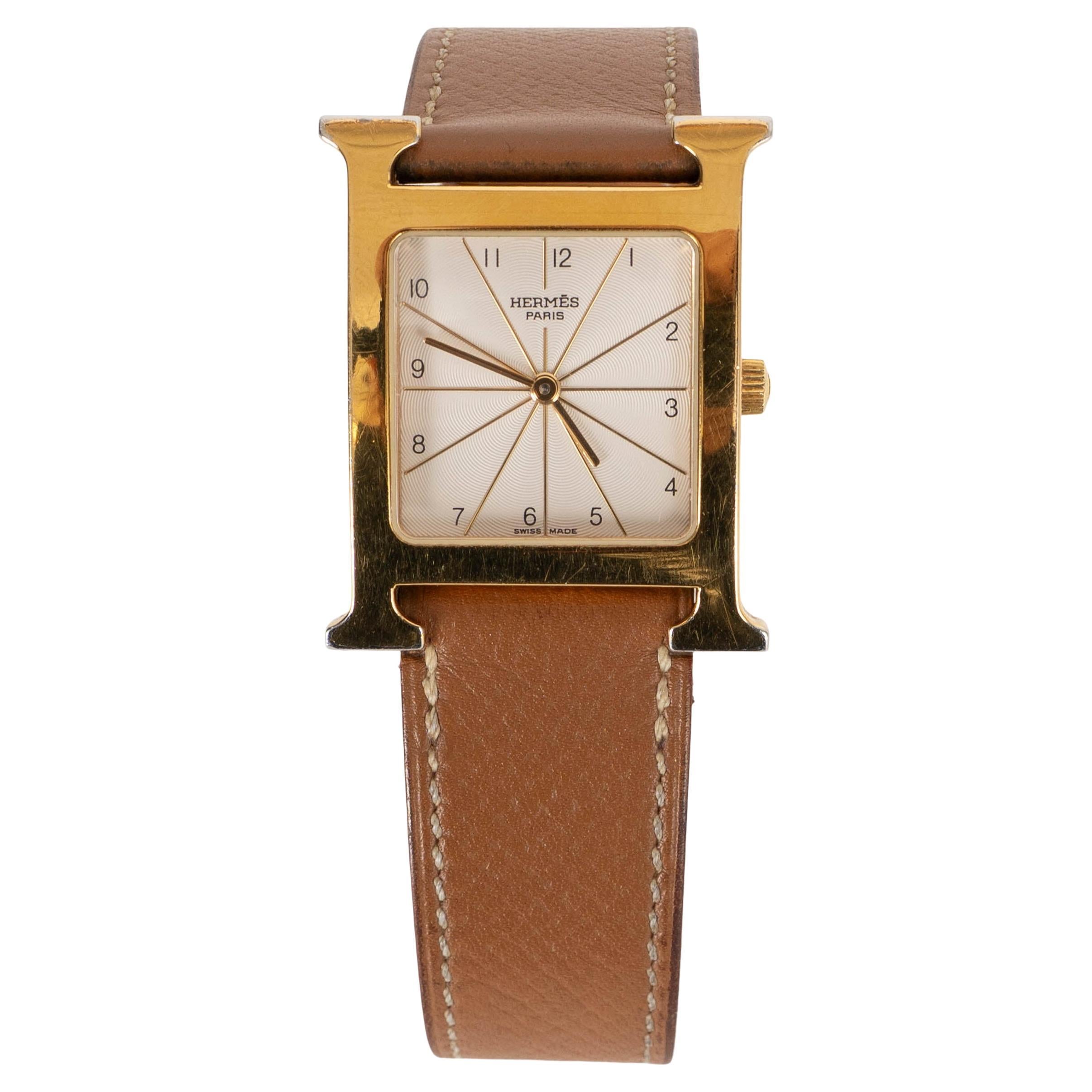Hermes Gold 1997 H HEURE MEDIUM 30MM Uhr Gold Epsom