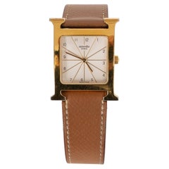 Hermes gold 1997 H HEURE MEDIUM 30MM Watch Gold Epsom