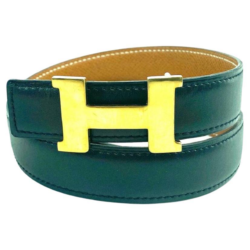 Hermès Gold 24mm H Logo Reversible Kit Black Brown 4her611 Belt For Sale