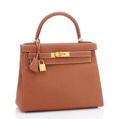 Hermes Gold 28 Togo Kelly Retourne Tan Gold Shoulder Bag Classic