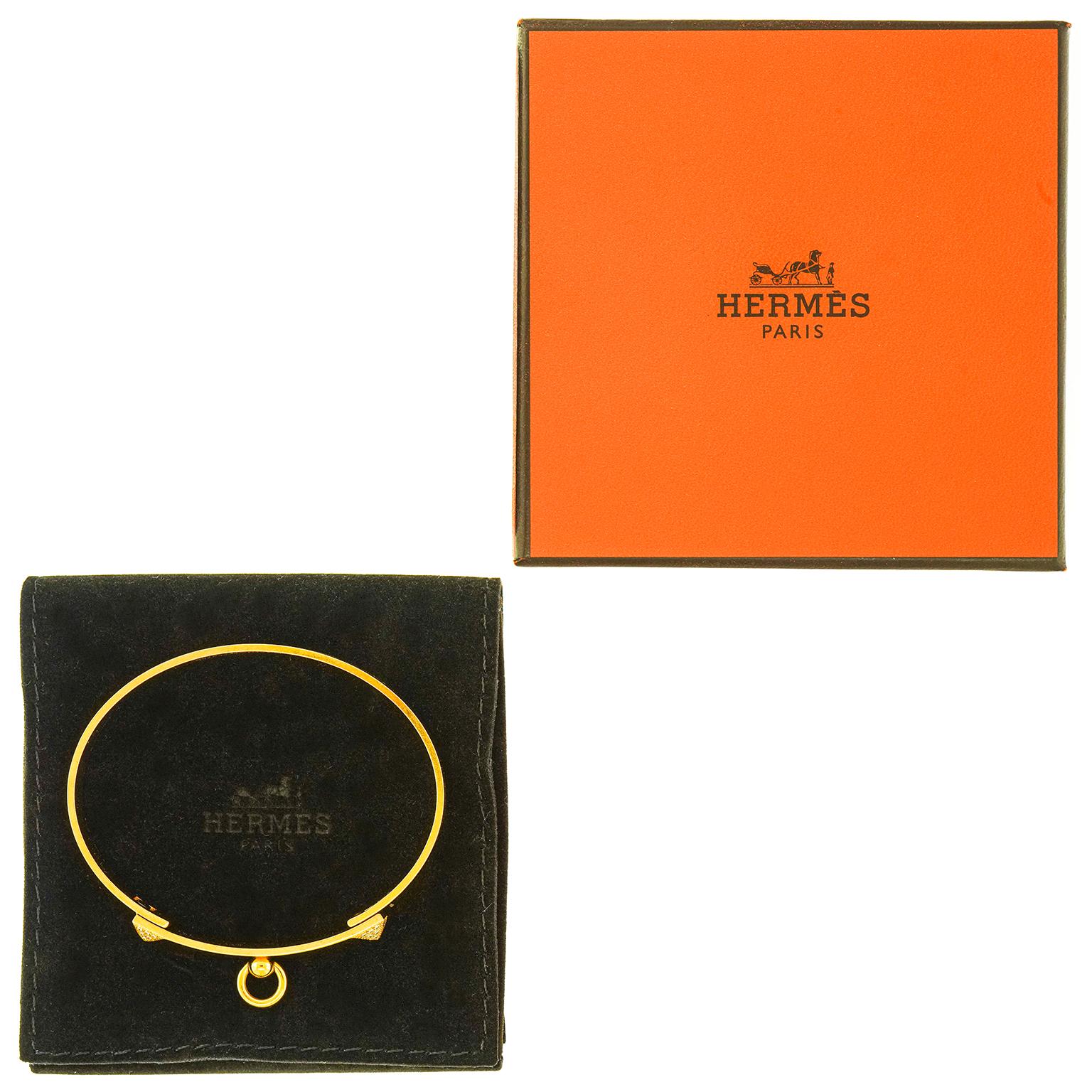 Hermes Gold and Diamond Collier De Chien Bracelet Size Large For Sale 5