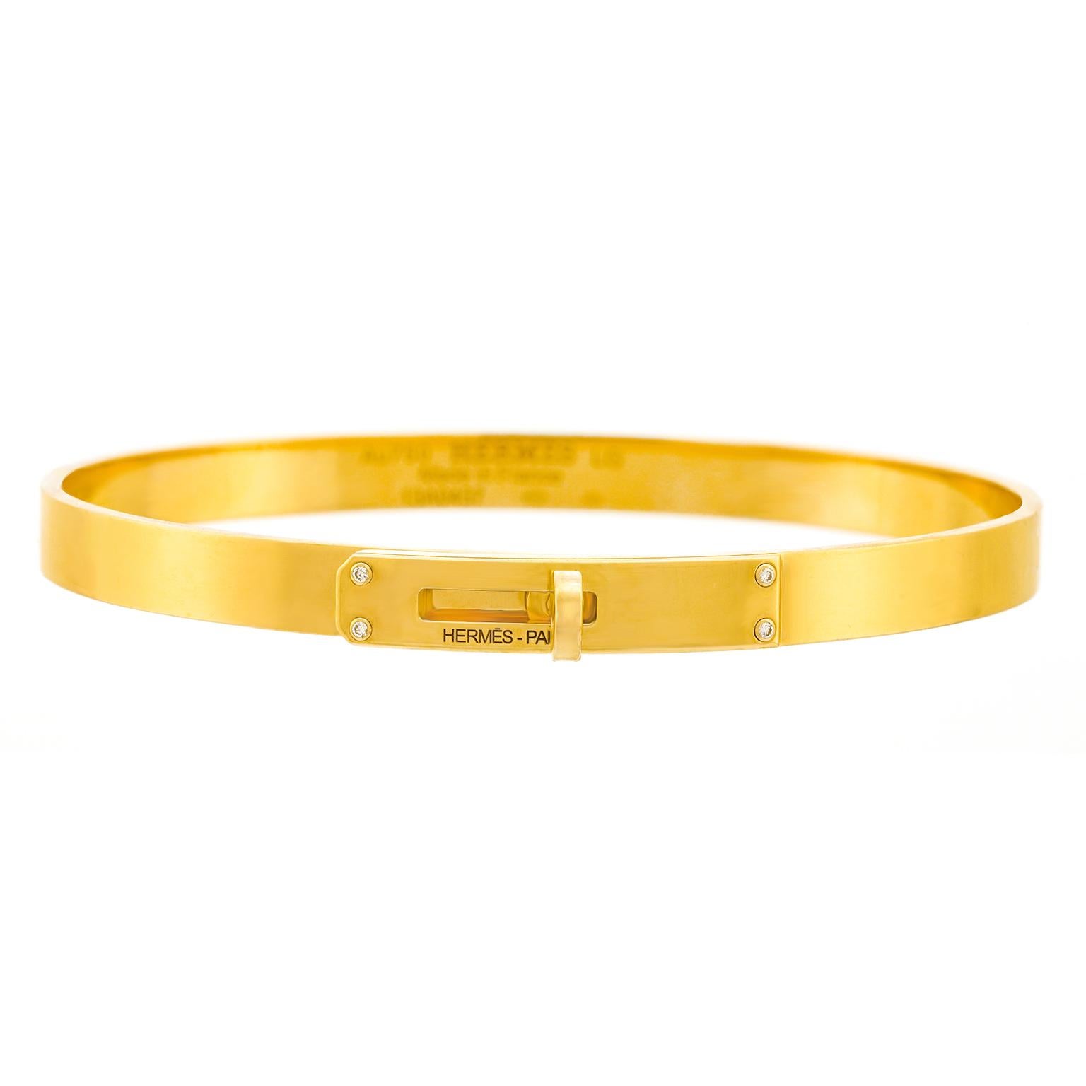Women's or Men's Hermes Gold and Diamond Kelly Bangle Size Large