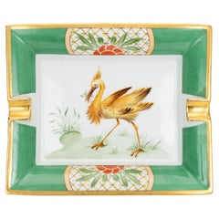 Hermès Gold and Green Bird Porcelain Ashtray