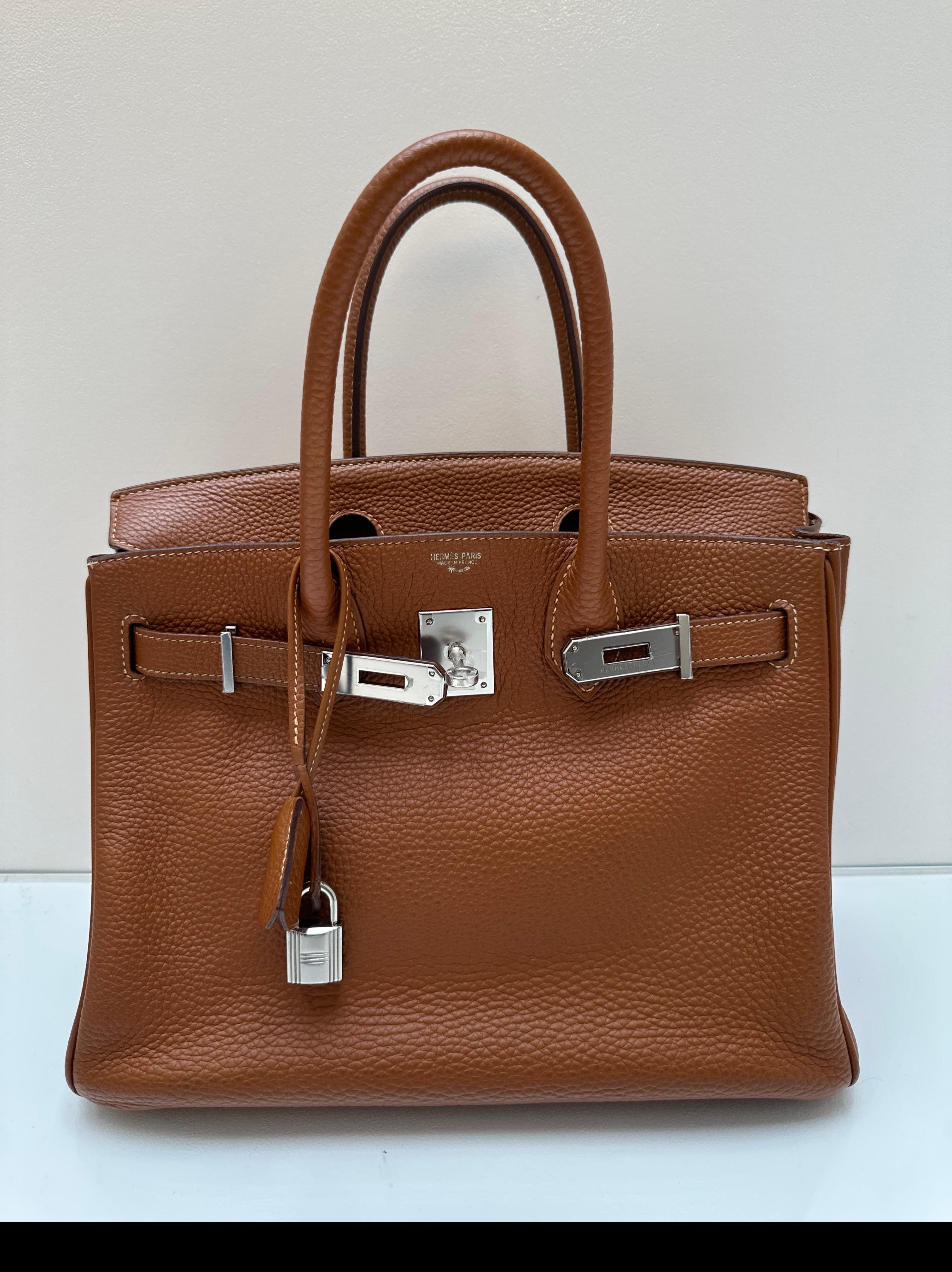 Hermes Gold Birkin 30 Bag. Good vintage condition. Palladium hardware. Interior clean. Includes clochette, lock, keys, and dust bag. Has been restored.  Guaranteed authentic. 